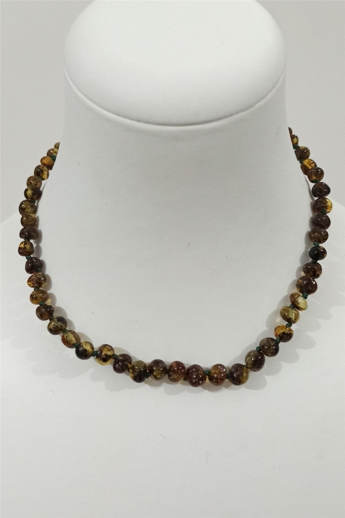 Kamus Amber Baby Tooth Necklace with Green Fossil