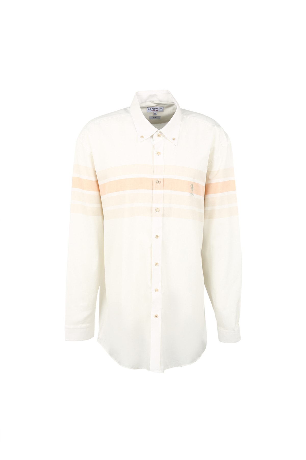 یو اس پولو پیراهن مردانه یقه گرد اسلیم فیت یقه دکمه دار نارنجی U.S. Polo Assn. RIBESNIGUM023Y