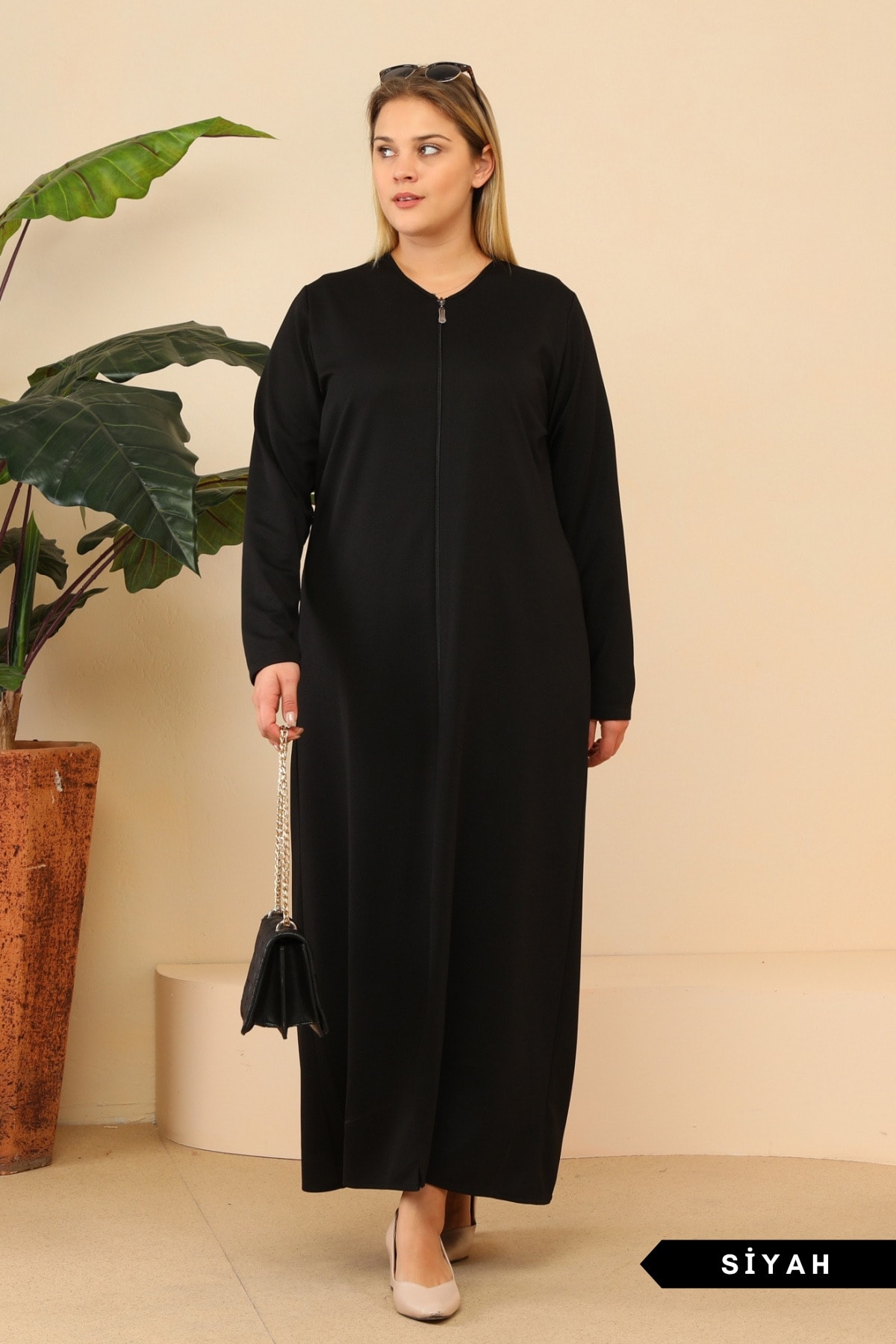 Women's Hijab One Piece Zippered Prayer Dress Black