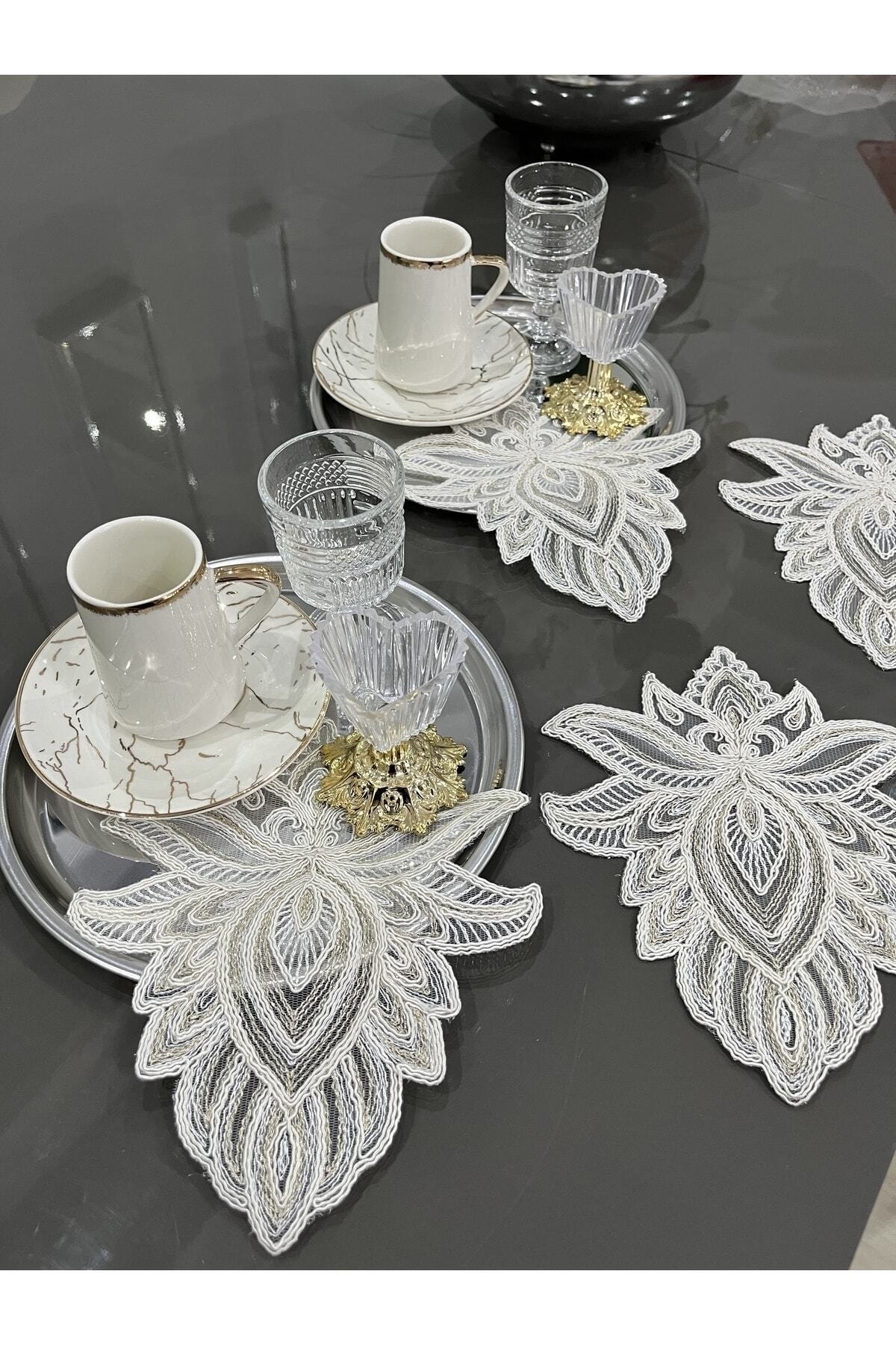 Venus model Decorative Guipure Lace 6-Piece Coffee Cocktail Serving Napkin