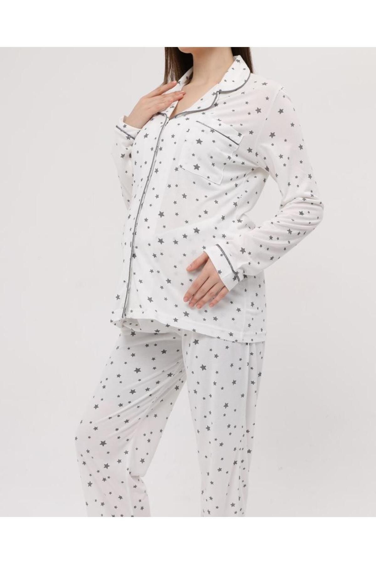 Nehir tekstil Set De Pijamale De Sezon Cu Mânecă Lungă Pentru Maternitate, Cu Nasturi În Față Femeie - 2XL