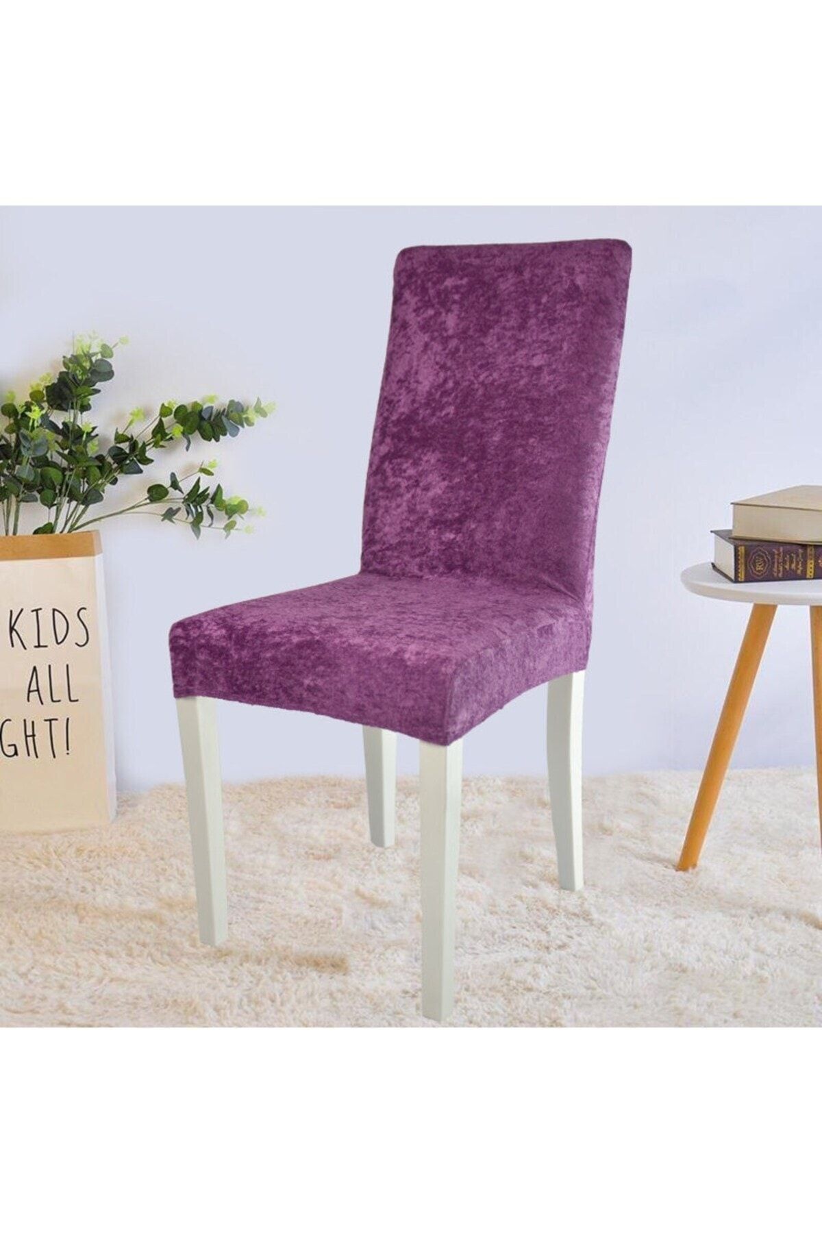 روکش صندلی بنفش کیس مخملی پوشش با لاستیک 1 بسته 6 قطعه  Bright Home