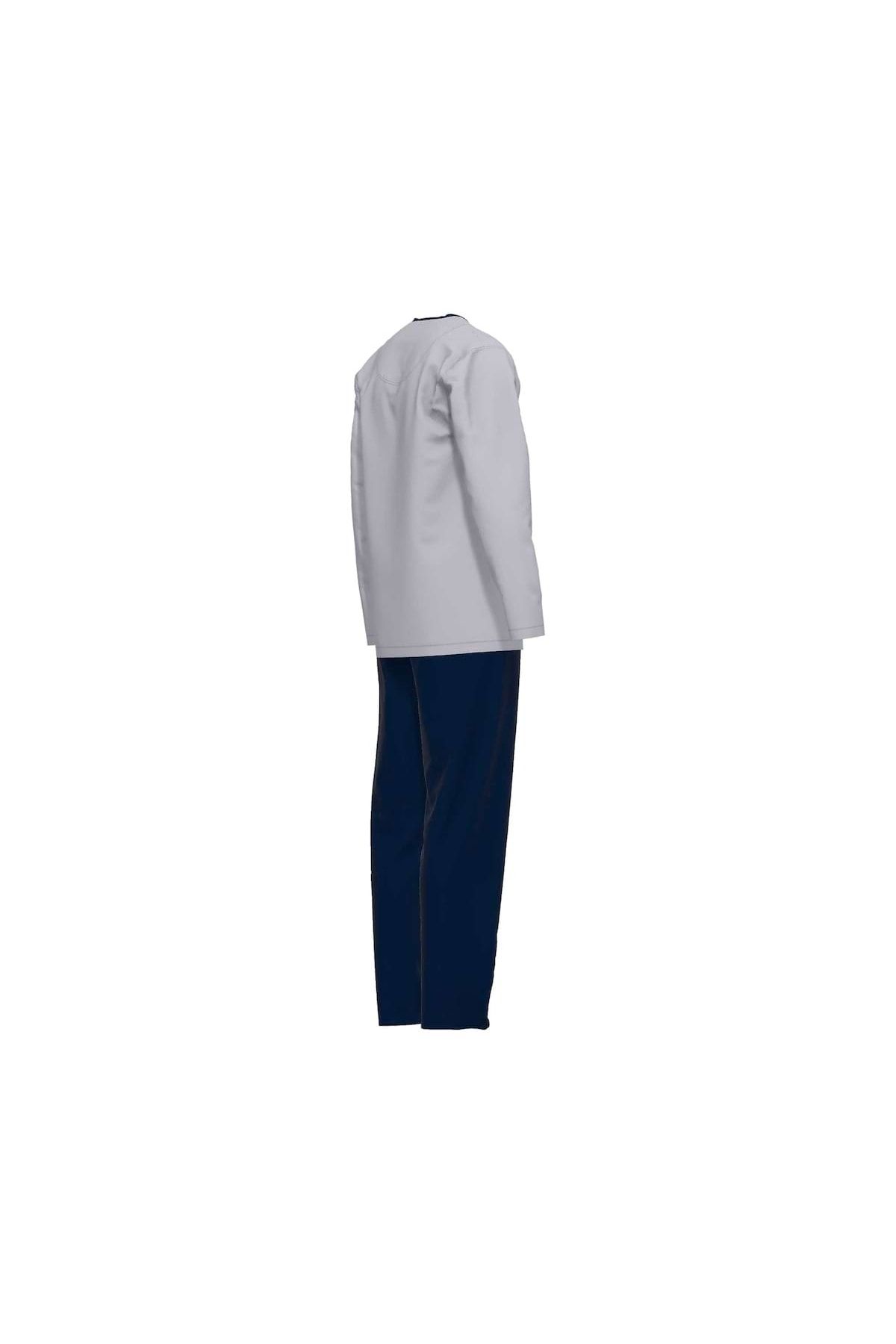 Tom Tailor Herren Schlafanzug - Pyjama, Logo, lang - einfarbig, Trendyol V-Ausschnitt, Baumwolle