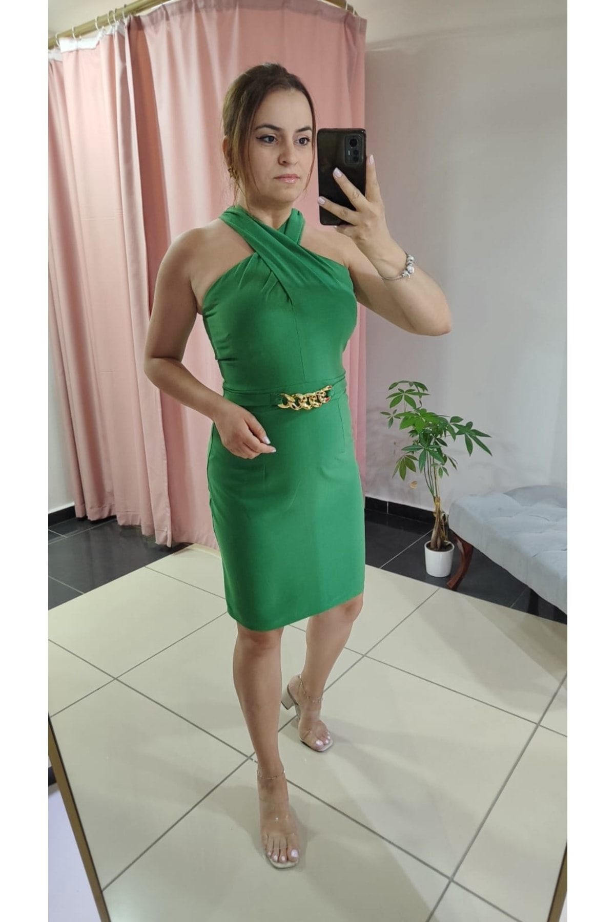 Halter Yaka Zincir Detaylı Örgü Üst