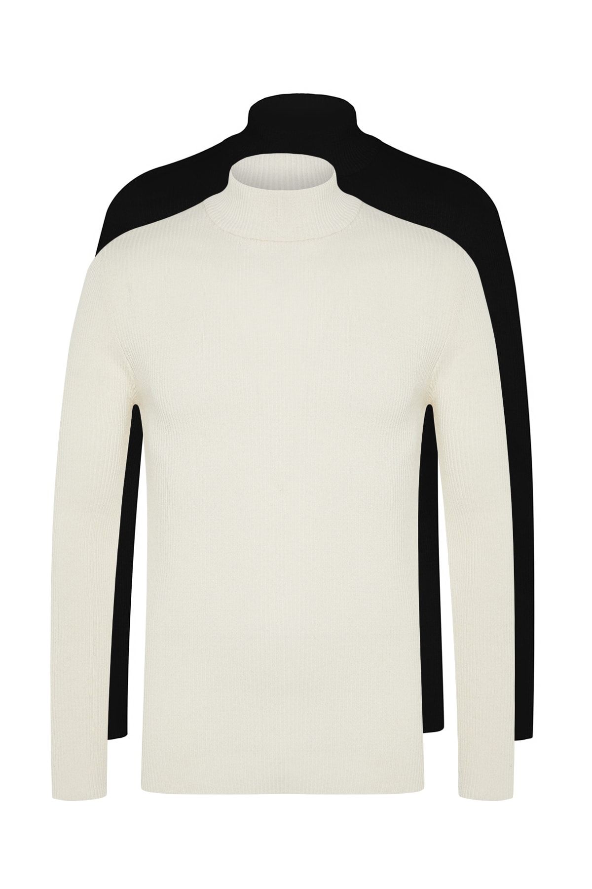 Trendyol Collection Czarny-ecru Slim Fit Bawełniany Półgolf Gumowy Dzianinowy Sweter 2 Sztuki Tmnaw22kz1919 Mężczyzna - S