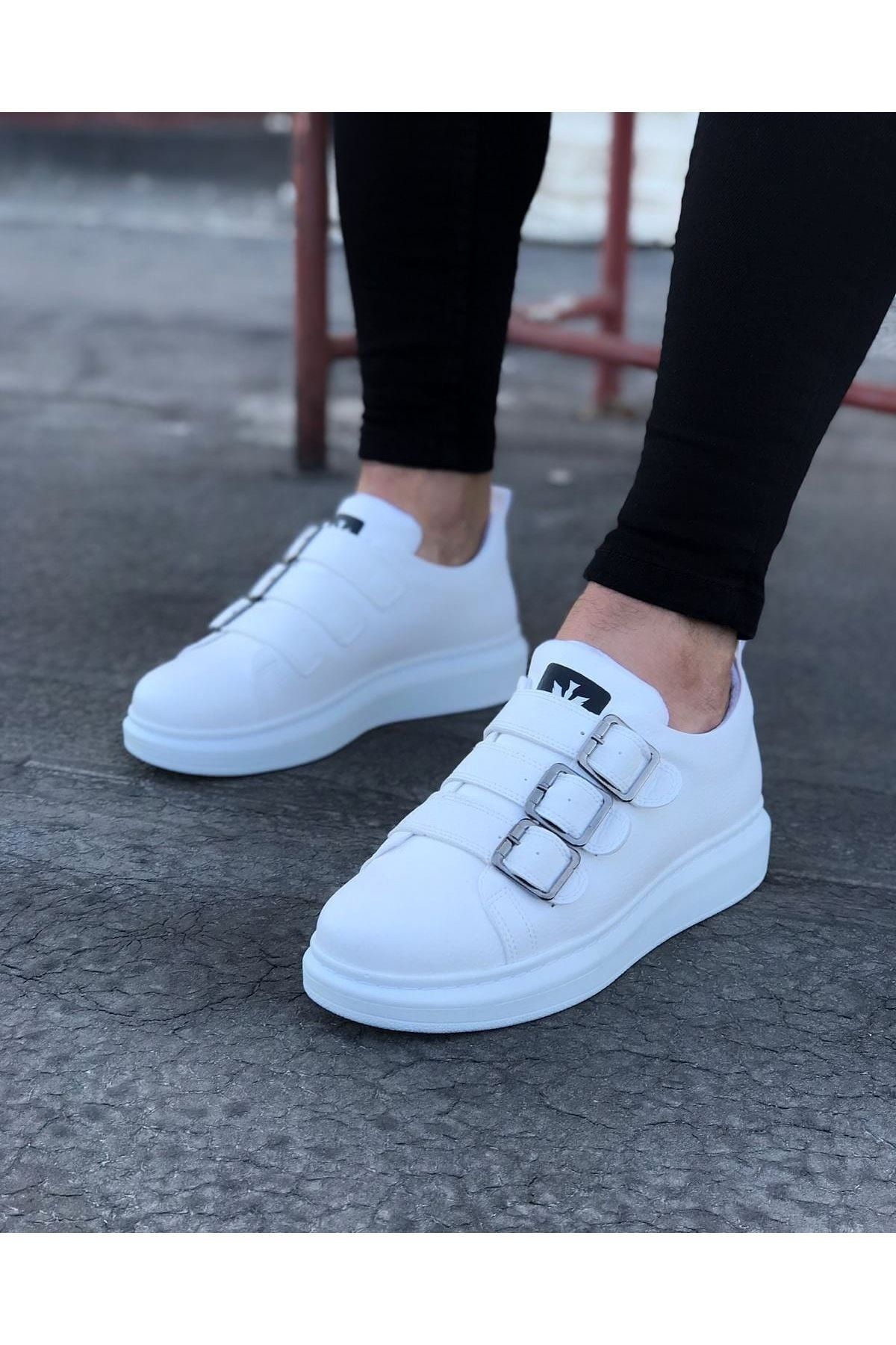 Joy Man J050 Fără Șireturi, 3 Benzi, Cu Cataramă, Talpă Ortopedică, Pantof Casual Pentru Bărbați, Bt Alb Masculin - 44