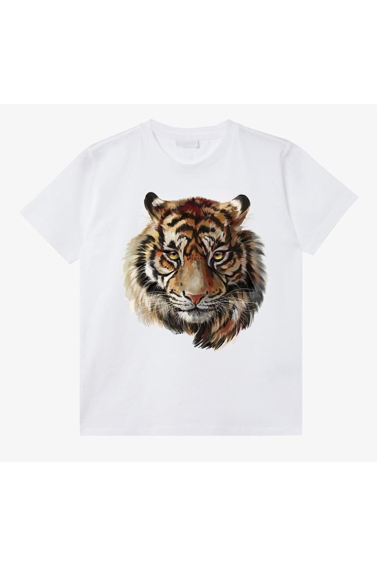 GREENCACTUS White Tiger Printed Unisex T shirt Trendyol