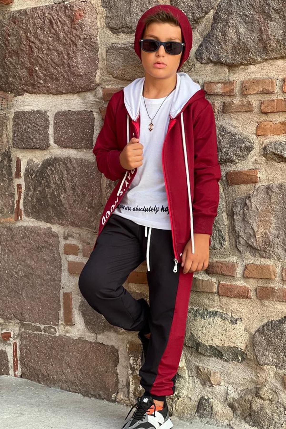 Boys red cheap jogging bottoms