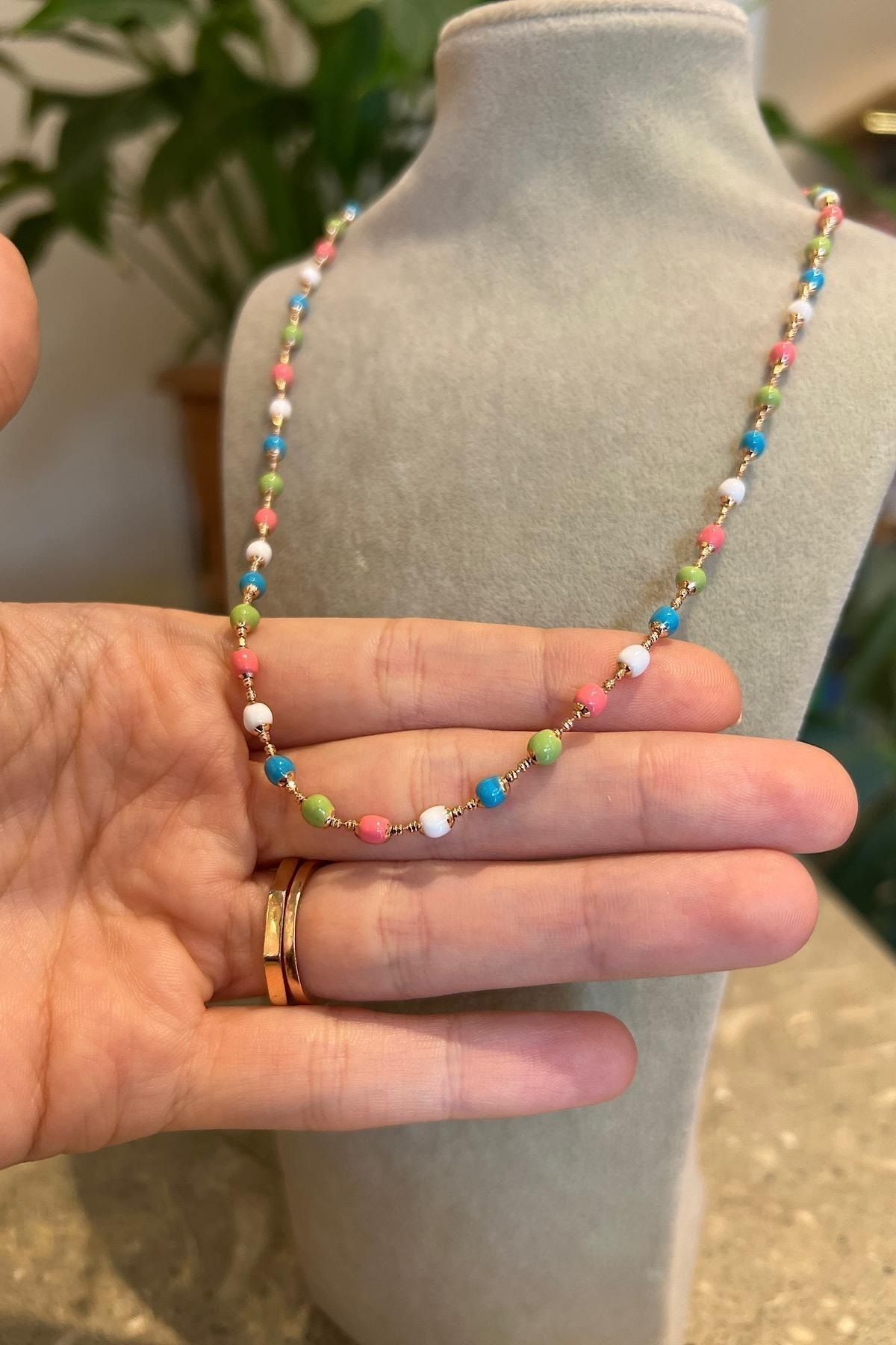 novon 18K Gold Plated Enamel Bead Detailed Necklace Trendyol