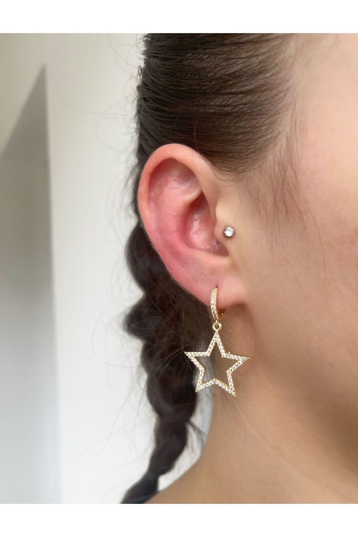 MELPOME Women s Steel gold color zircon stone star earrings