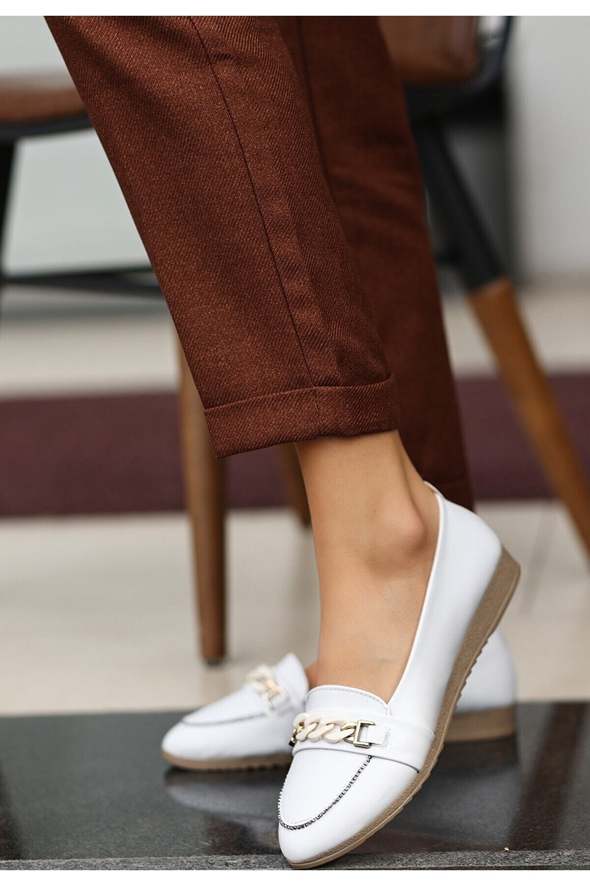 EFN.GİYİM Join Beyaz Cilt Babet Ayakkabı