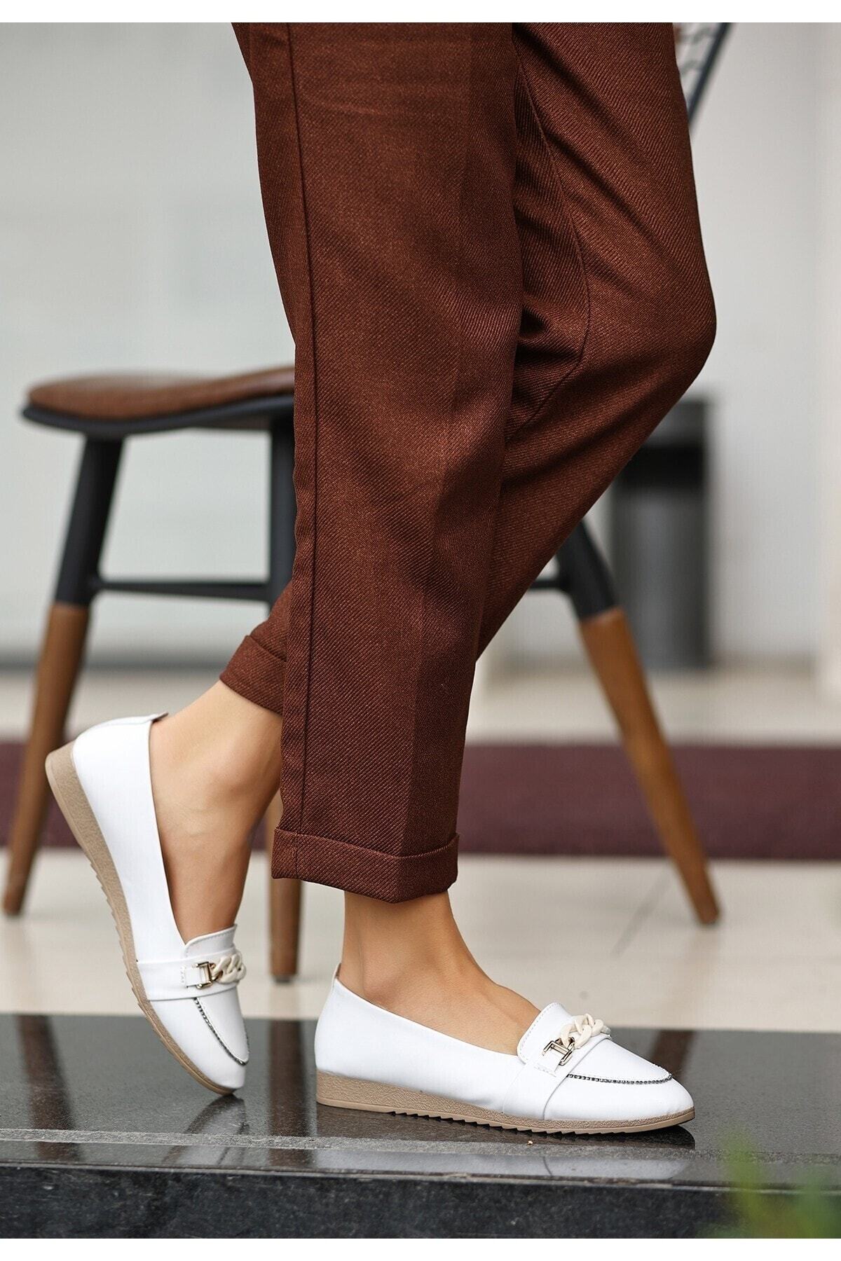 EFN.GİYİM Join Beyaz Cilt Babet Ayakkabı