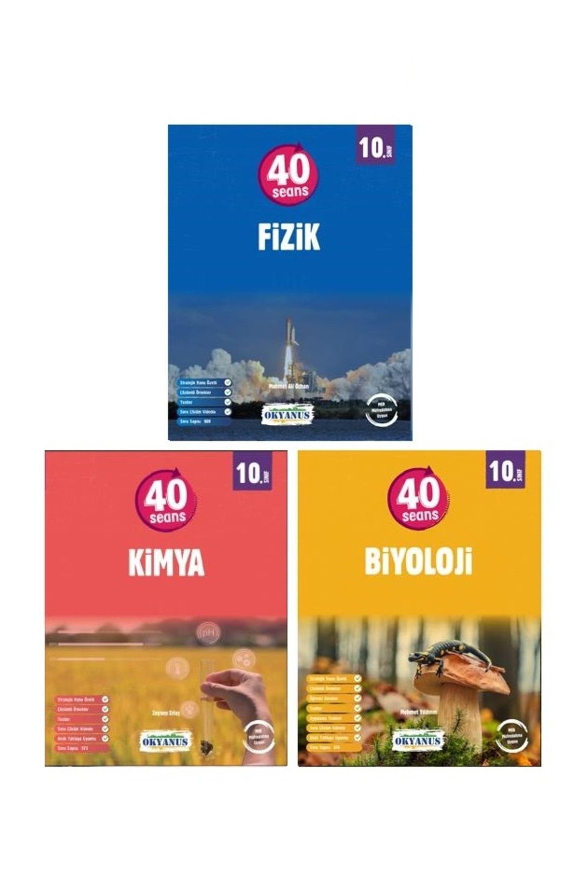 10. Sınıf 40 Seans Fizik - Kimya - Biyoloji Konu Özetli Soru Bankası Set Okyanus 2024