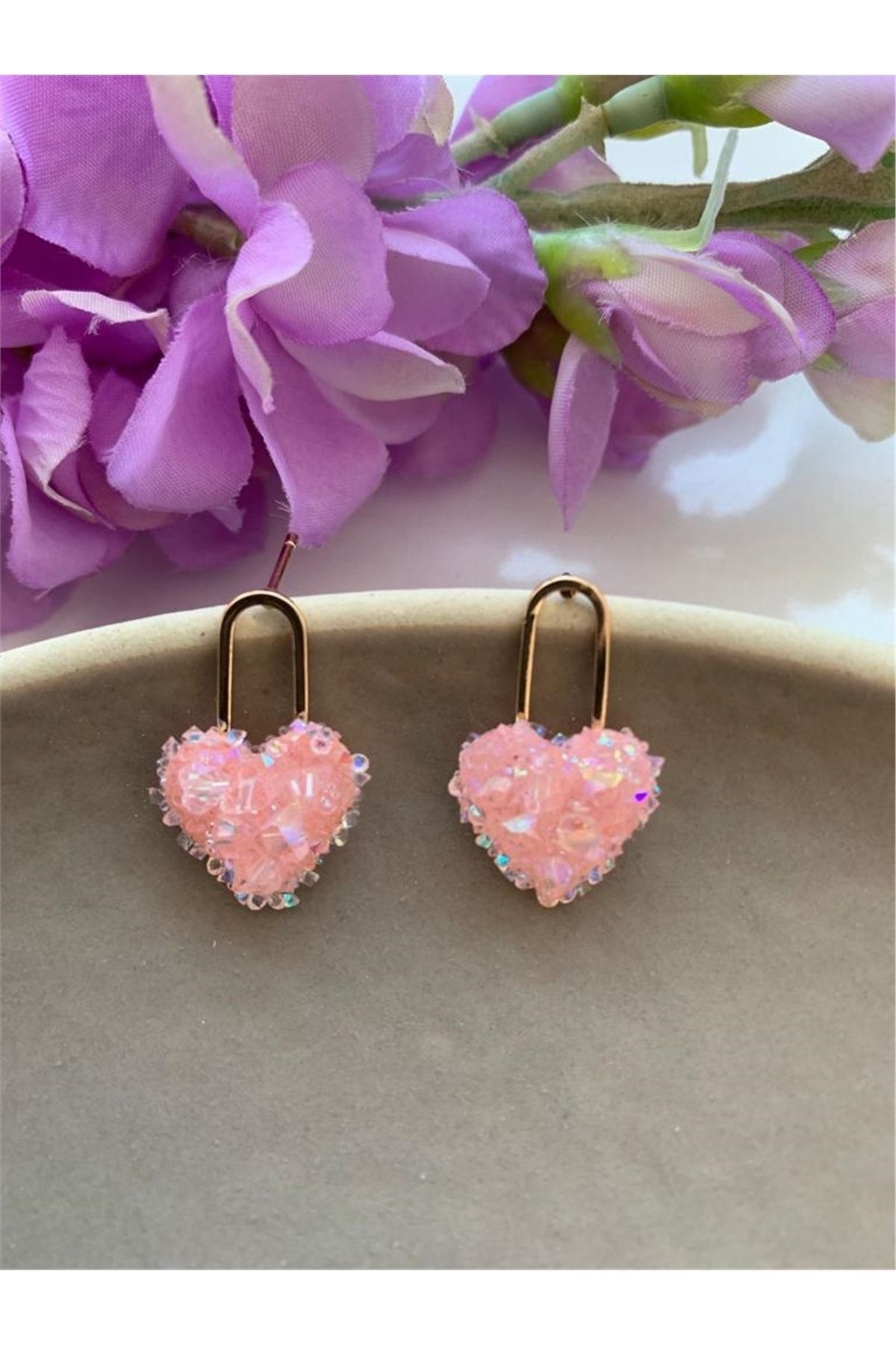 Pink crystal deals heart earrings