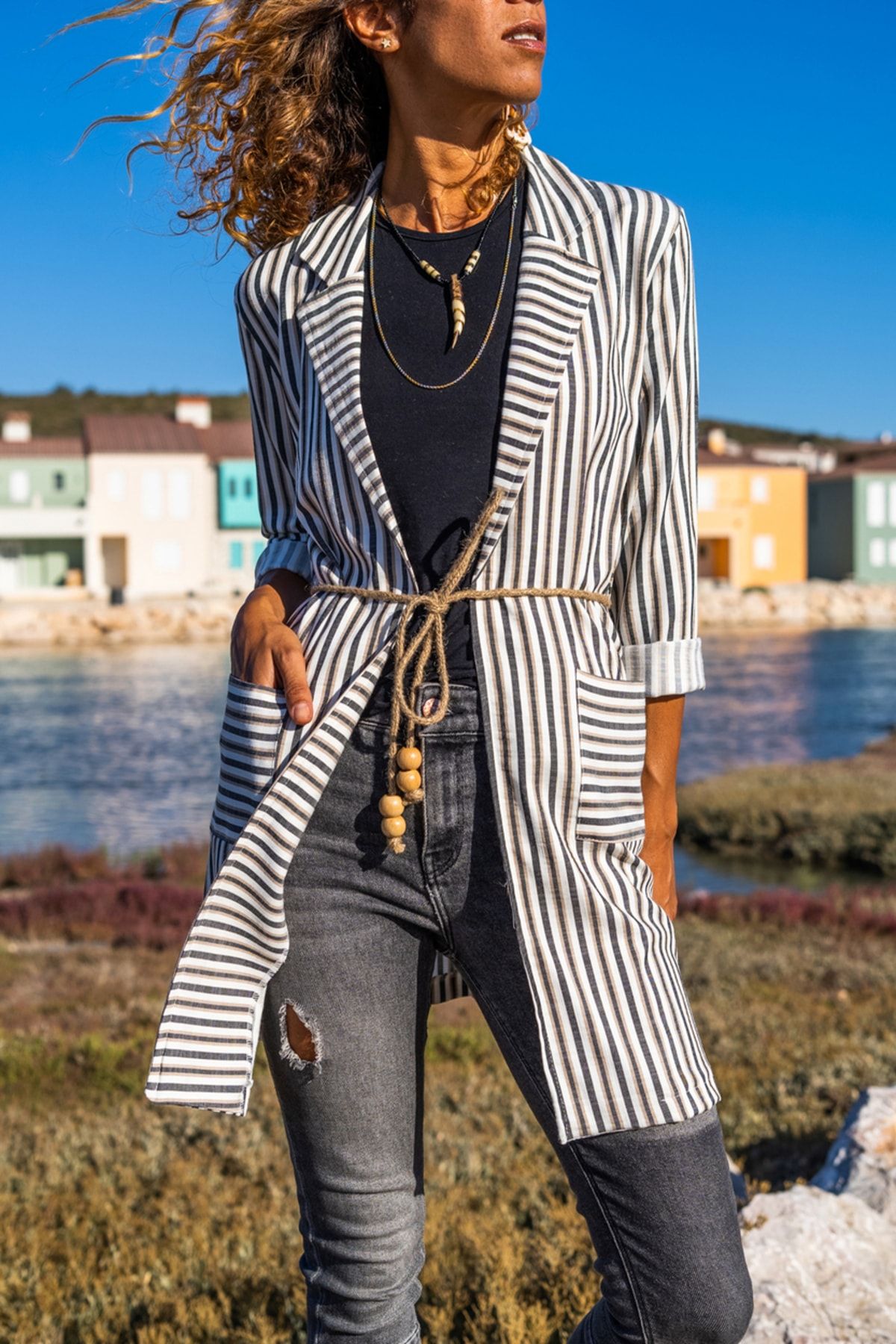 Striped boyfriend blazer sale