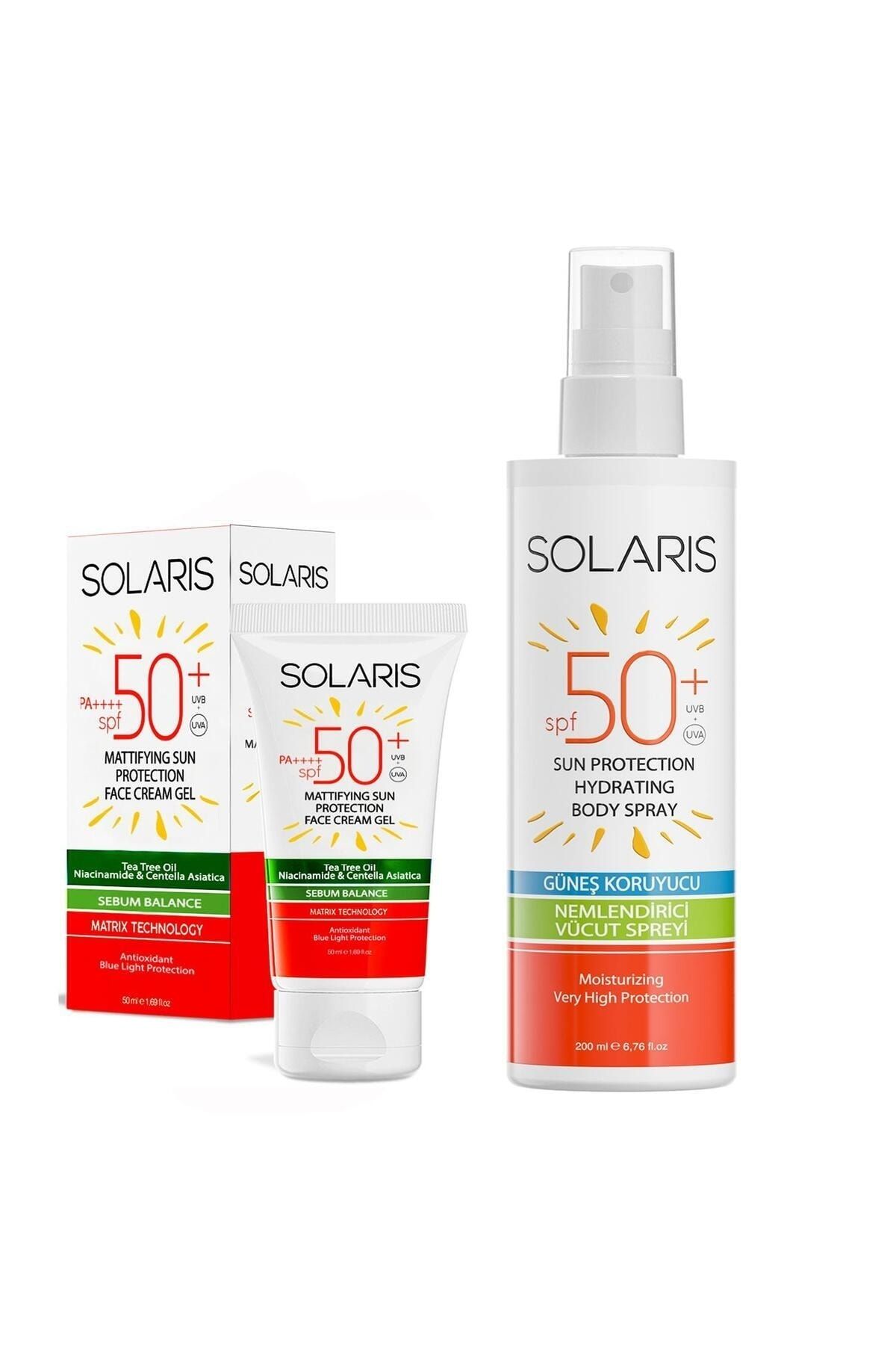 ضد آفتاب ژل (MAT) Spf 50 (50 ML) و کرم ضد آفتاب اسپری Spf 50 برای انواع پوست های چرب SOLARIS