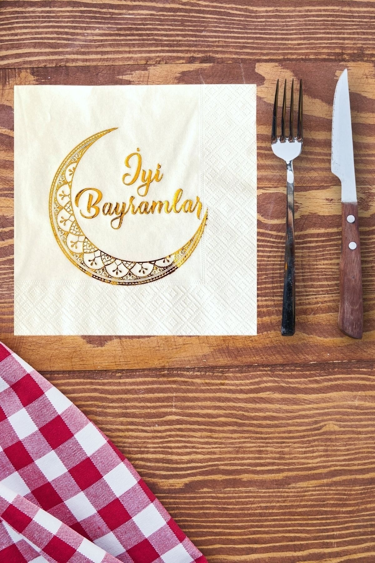 Good Holidays Written Gold Gilded Napkin 16 Pieces 16x16 Cm Gold Foil Ramadan Sacrifice Religious Ornament