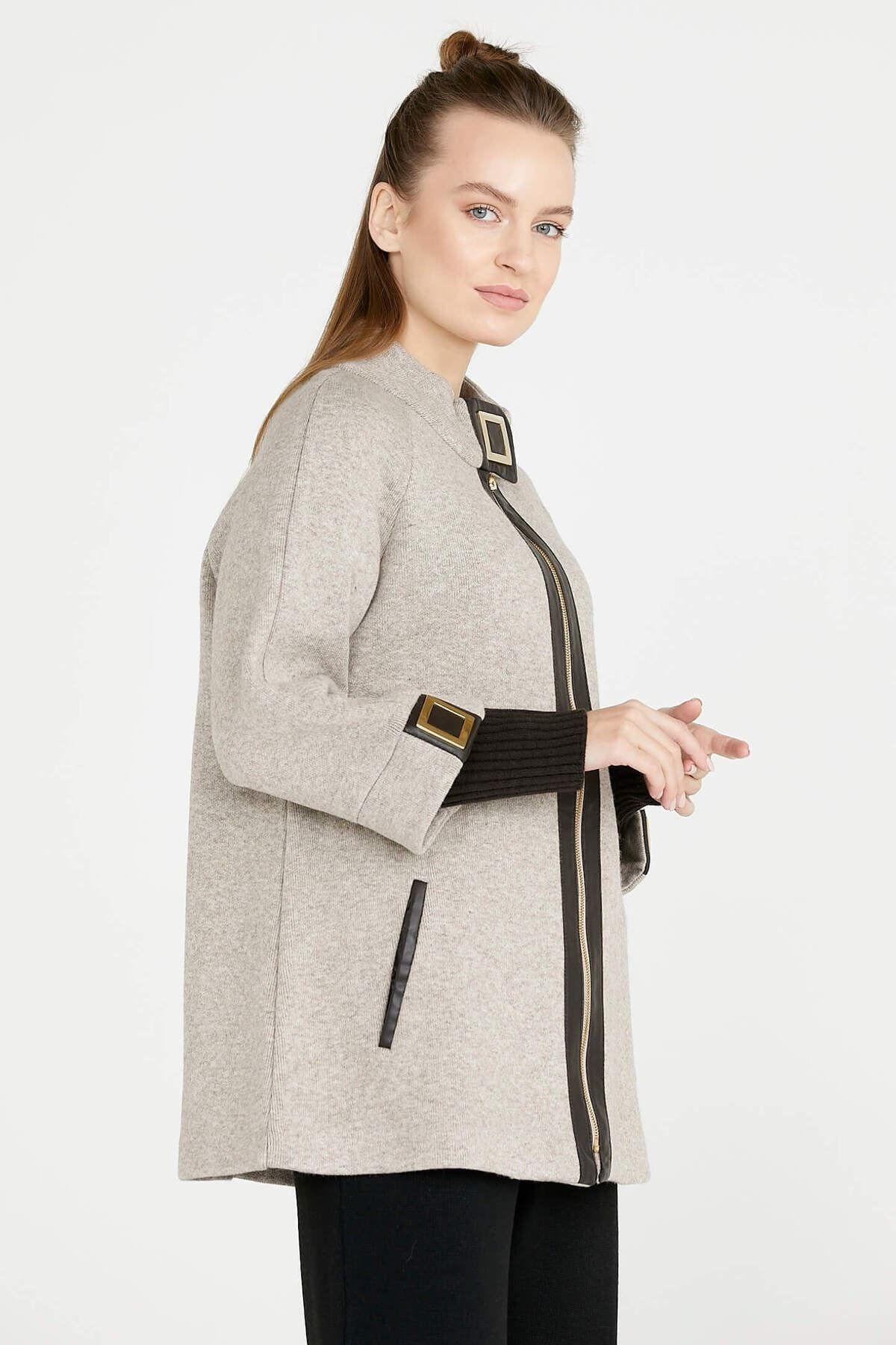 Calvin klein faux sale leather trim boucle coat