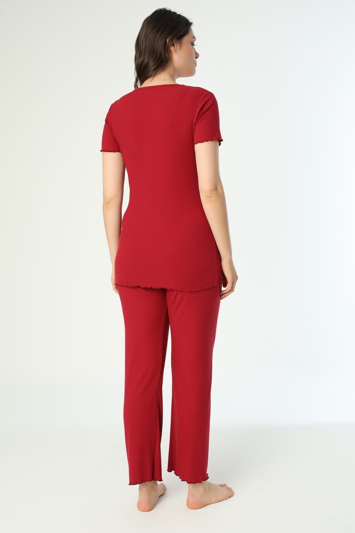 Miss Dünya Lissa Bordo Pamuk Fitilli Örme Kumaş Hamile ve Lohusa Pijama Takımı fotoğrafı 3 (önizleme)