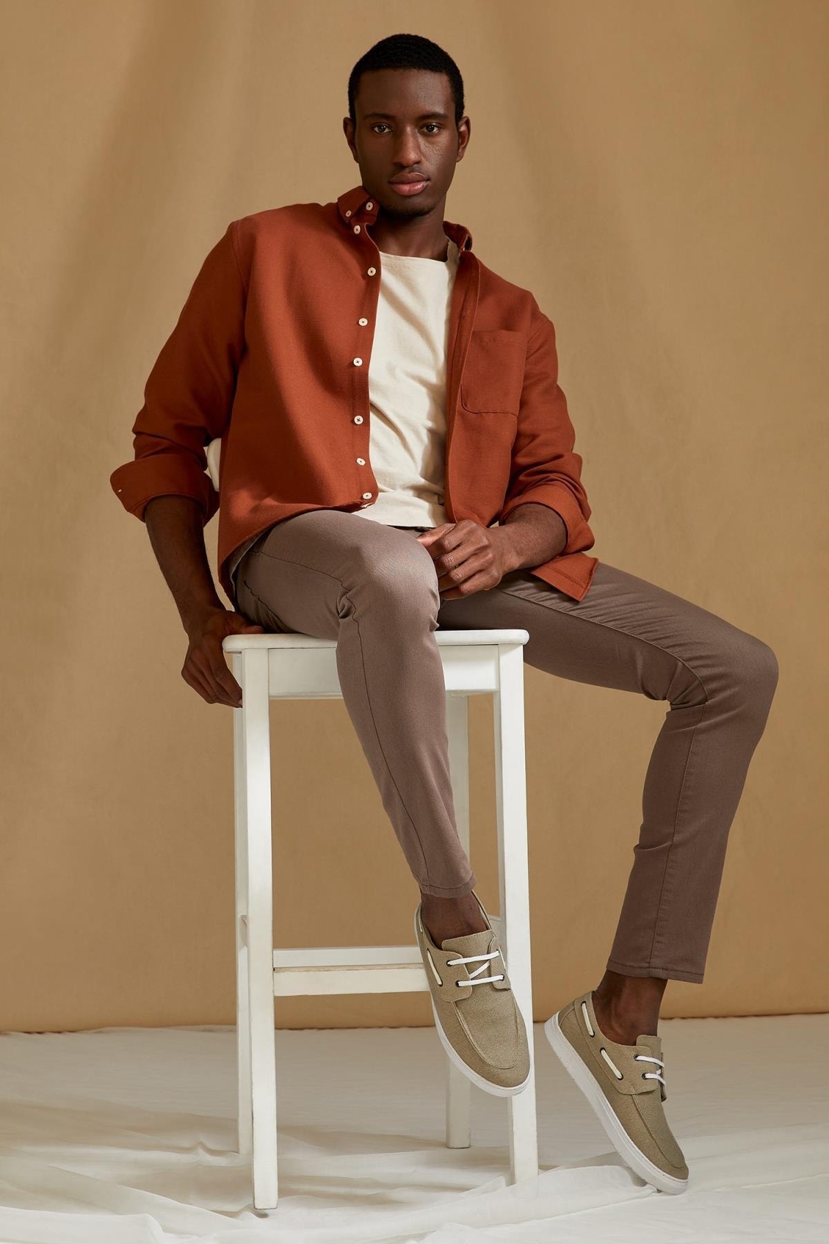 پیراهن مردانه قهوه ای دفکتو | T2066AZ22SP اورجینال - تصویر 5