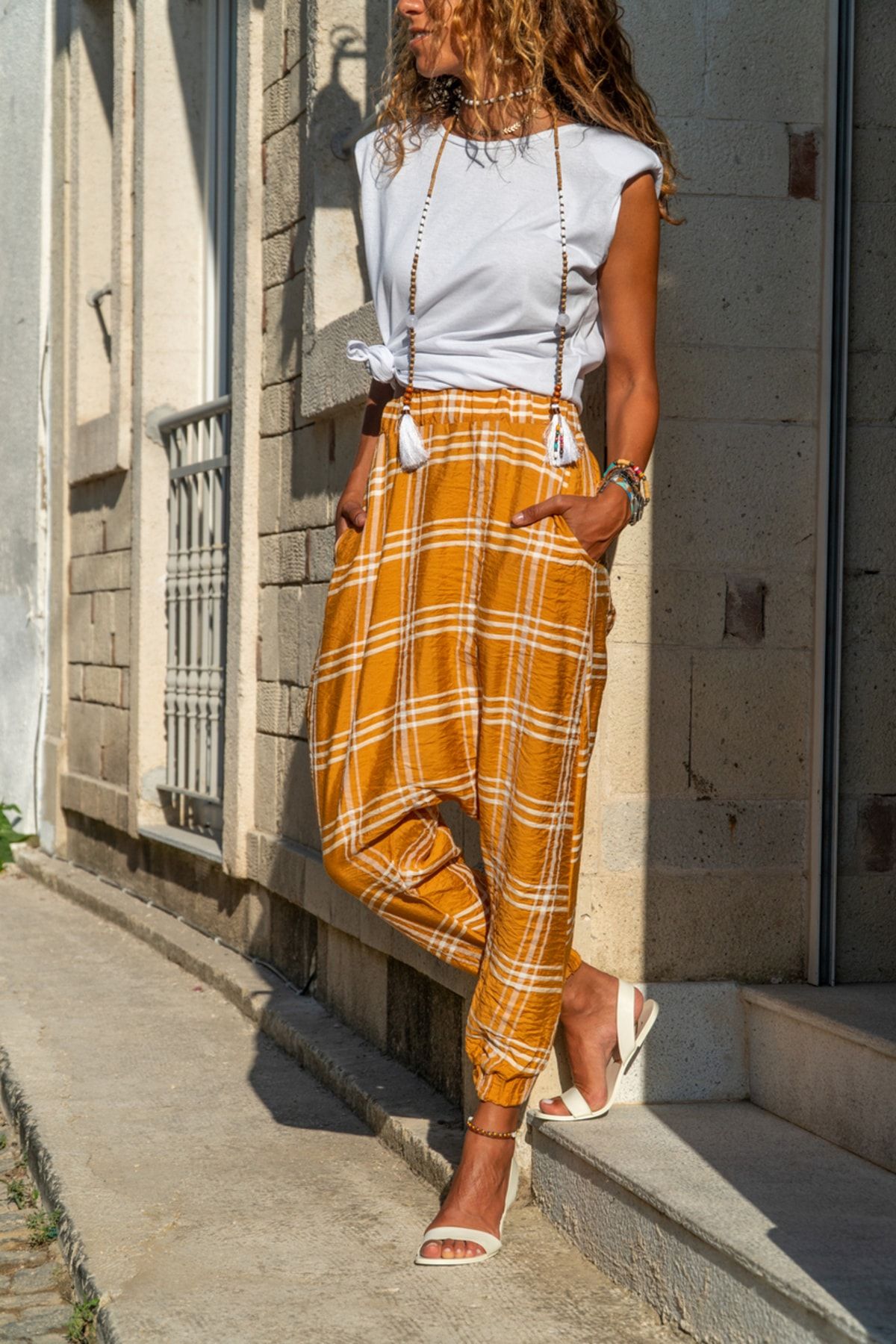Yellow checkered sales pants womens