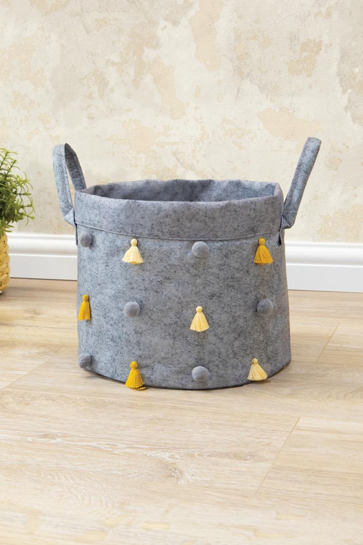 Milenay-20X24Cm Gray Pompom Round Felt Organizer - Maxi Size 1