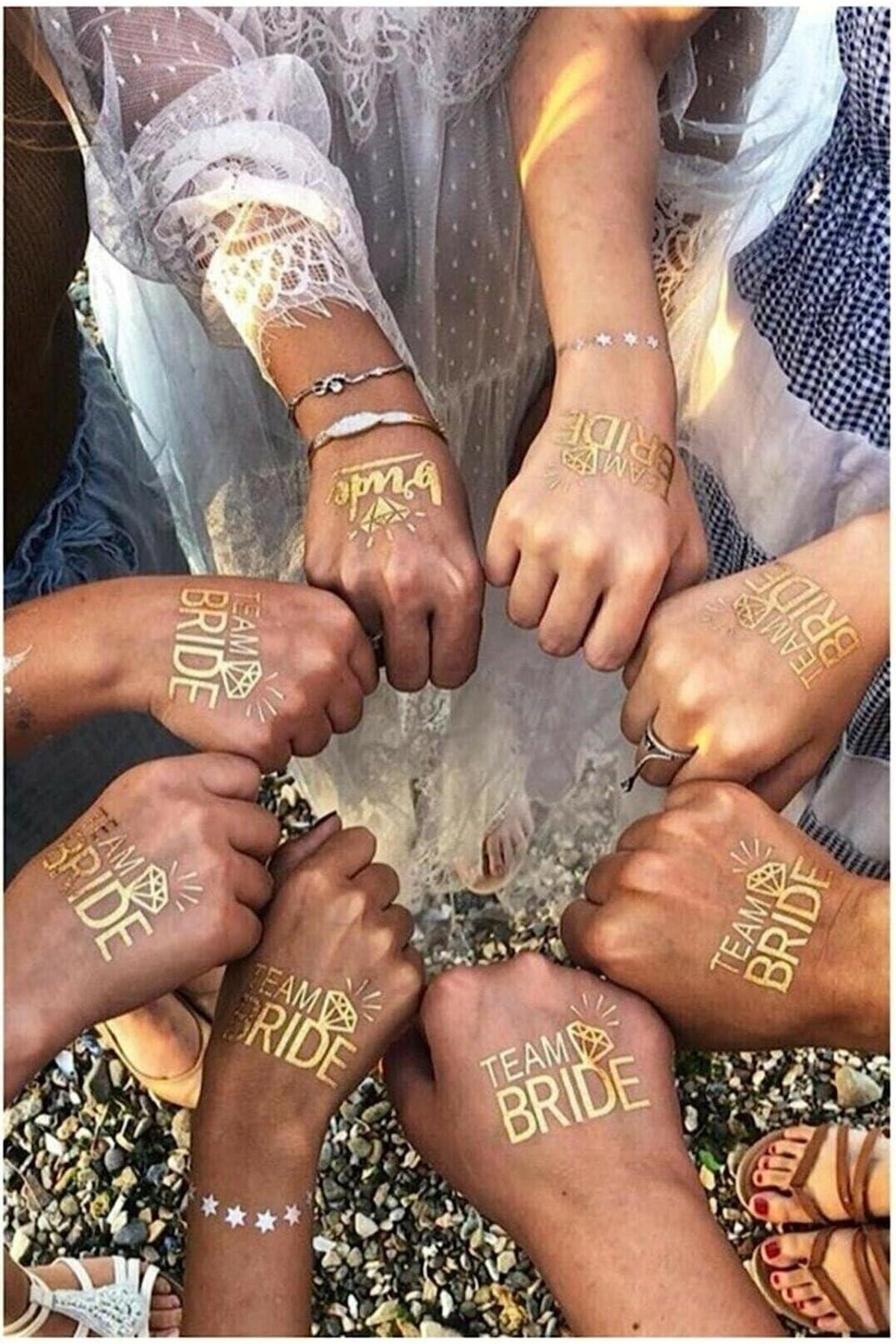 Patladı Gitti Bride To Be 1 Bride 10 Team Bride Gold Renkli Geçici Dövme