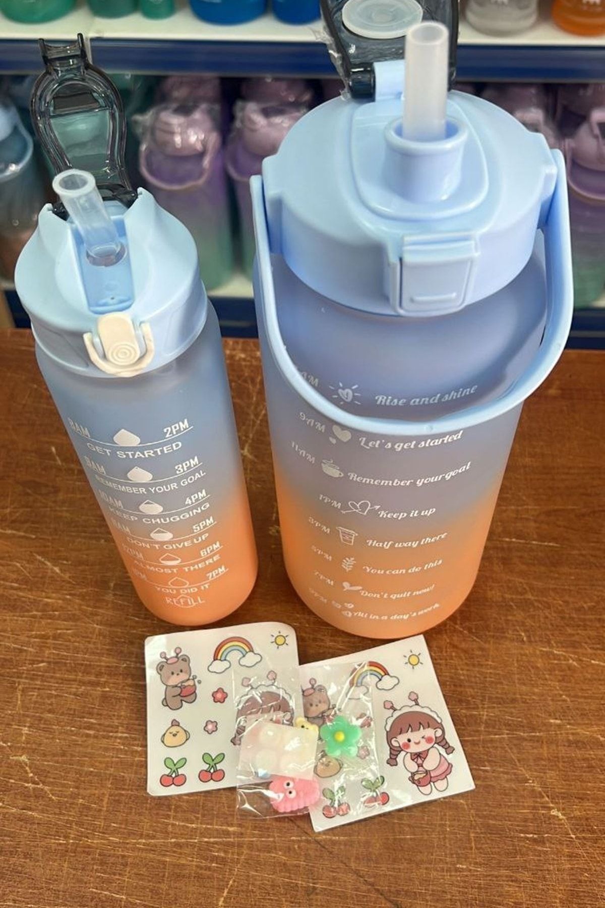 Yavrulu Motivasyonel Su Matarası 2 li Suluk 2lt ve 900 ml Su Şişesi Suluk Spor Suluk Matara