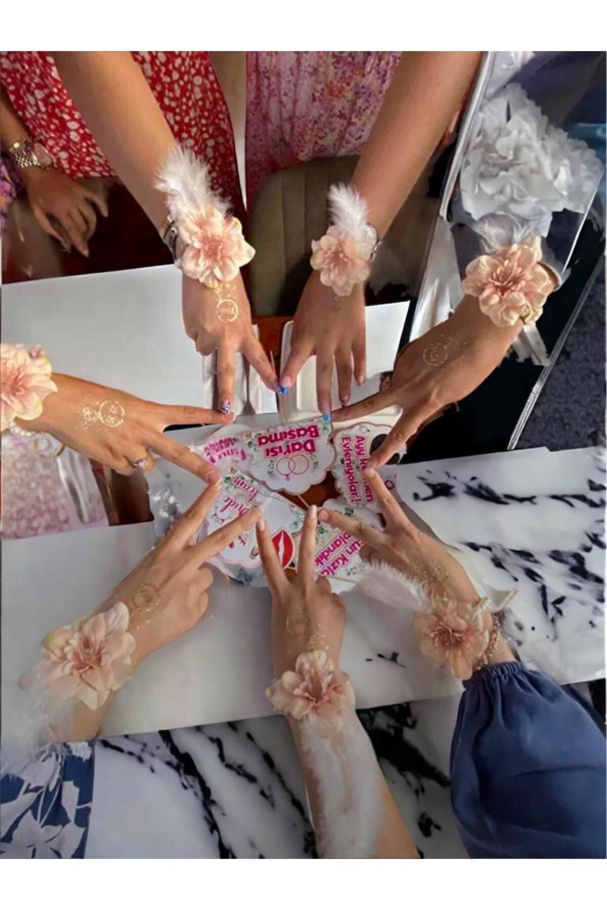 10’lu Pudra Tüylü Inci Nedime Gelin Bilekliği Bride To Be Bekarlığa Veda Partisi Nedime bilekliği