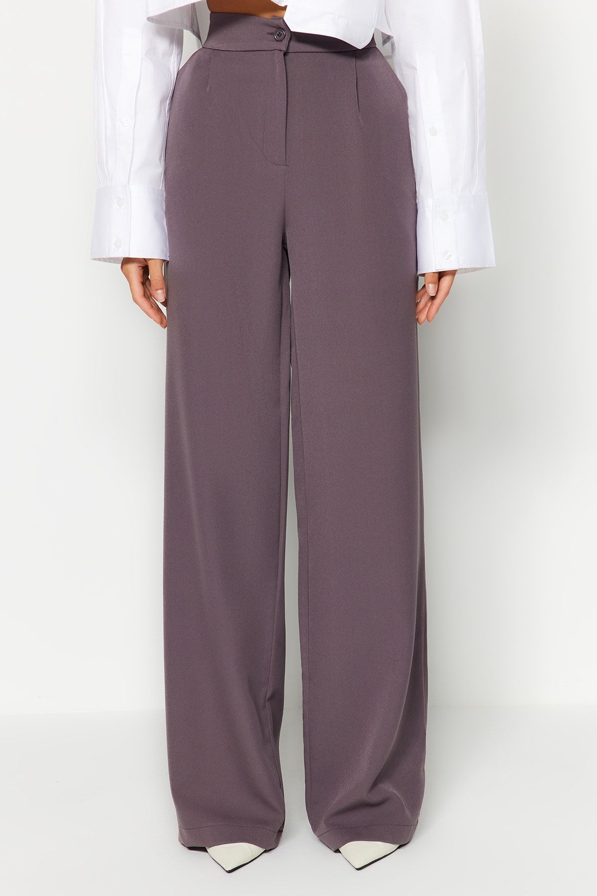 Trendyol Collection-Anthrazitfarbene gewebte Hose mit weitem Bein – TWOAW22PL0139 5