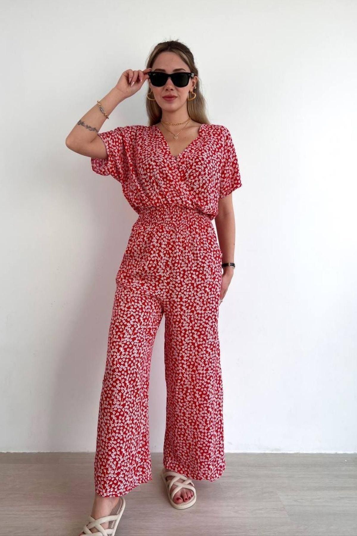 Red shop white jumpsuit