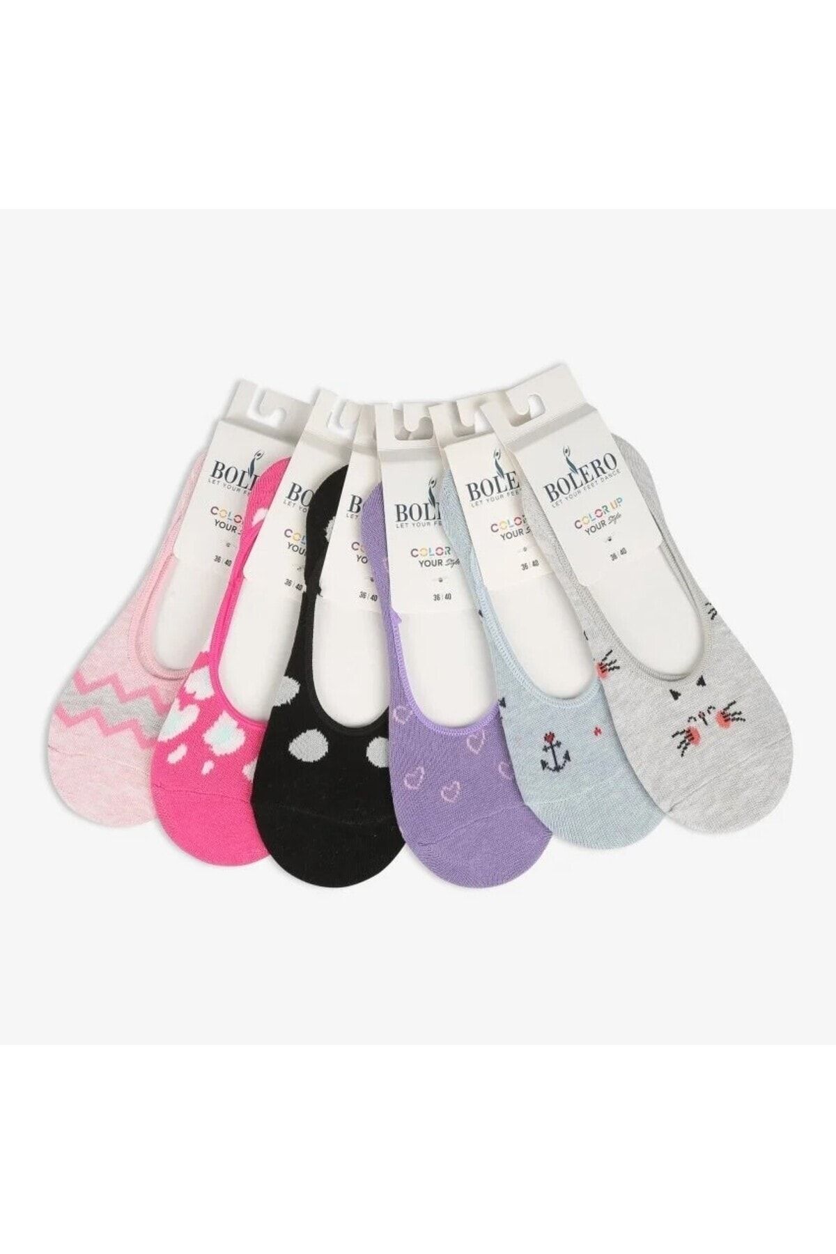 Laula Pack of 6 Women s Patterned Ballerina Socks Silicone Non