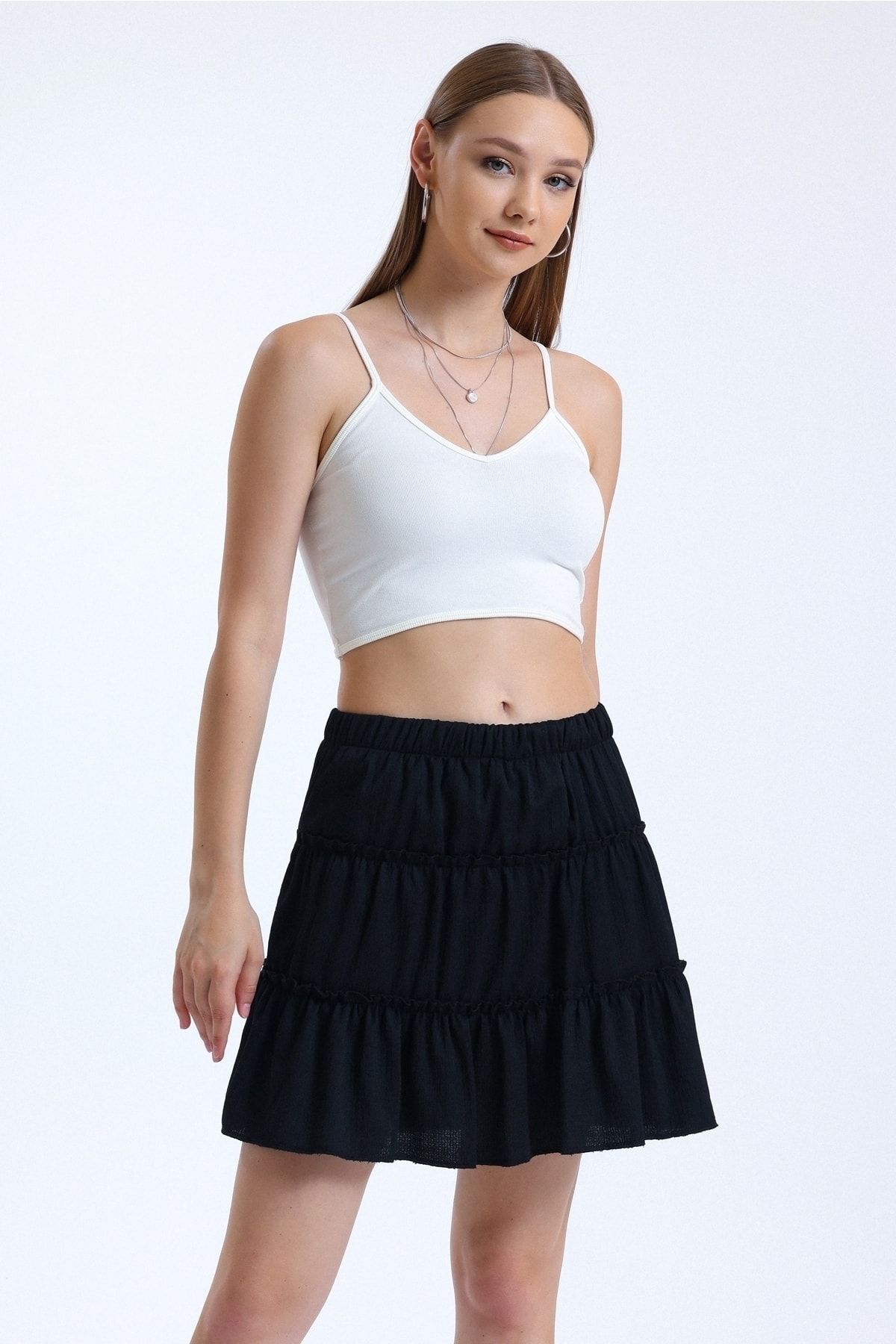 Black mini skirt elastic waist 2025