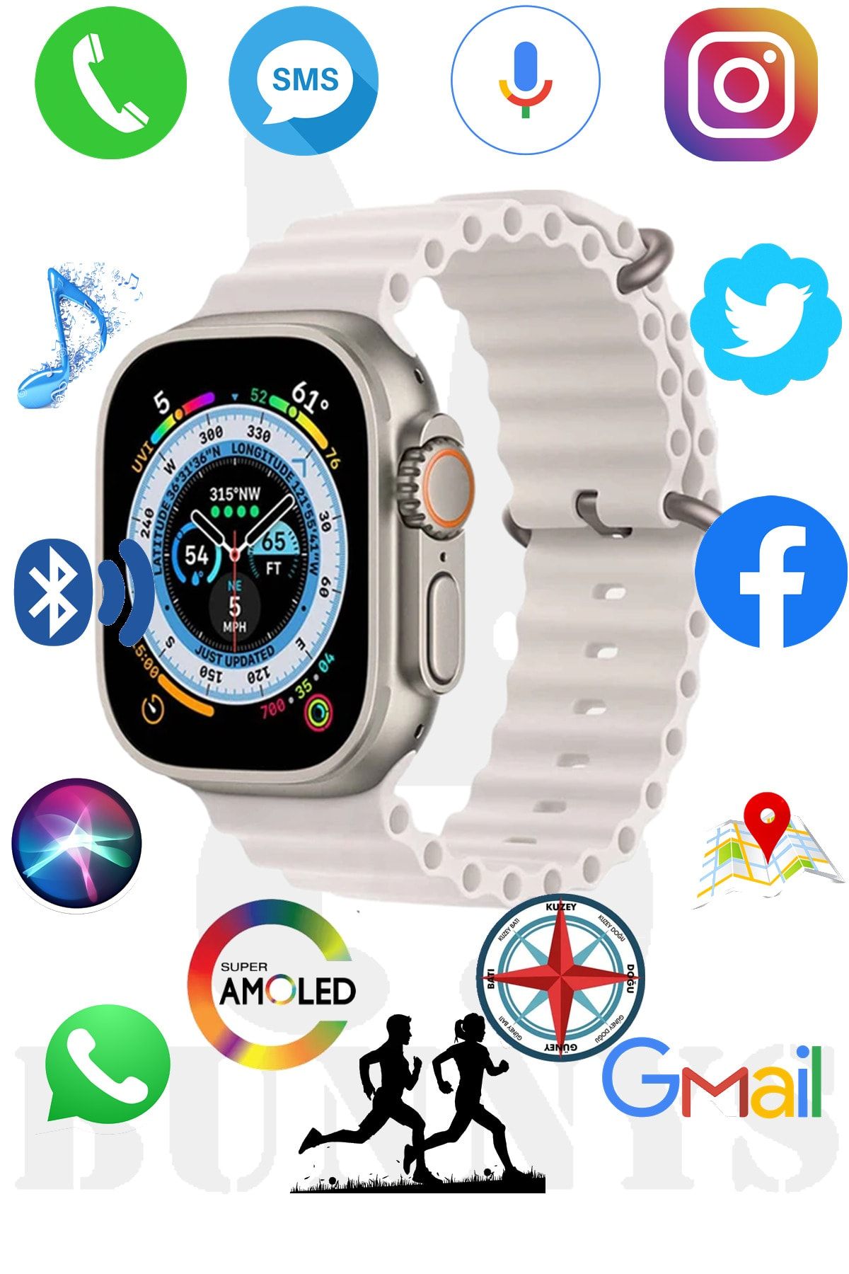 Bunnys Huawei P20 Pro Uyumlu Watch 8 Ultra 49MM Ak ll Saat HK8 PRO MAX AMOLED EKRAN Giyilebilir Teknoloji
