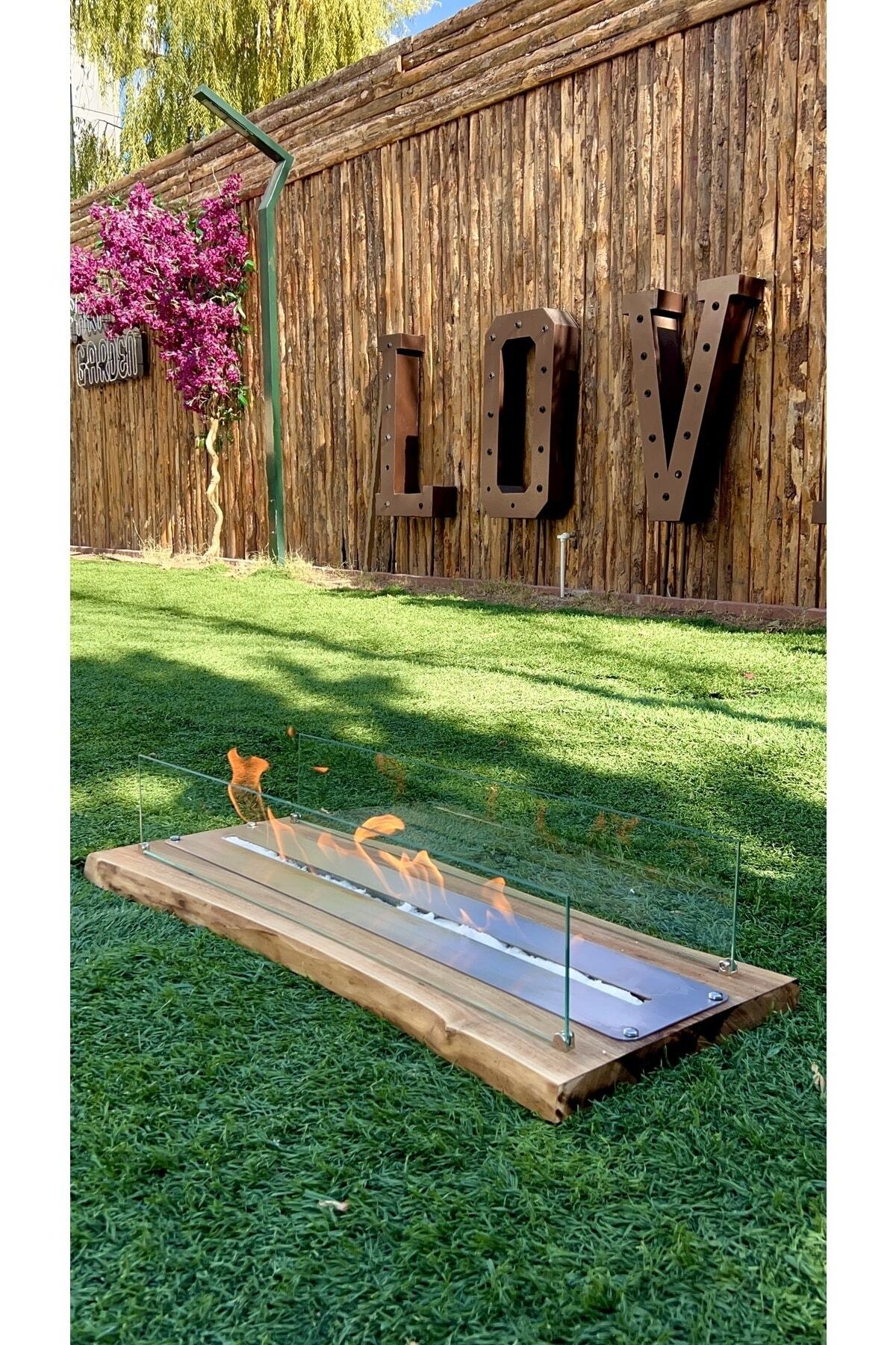 Genel Markalar Mega Boy Doğal Ceviz Masaüstü Bioethanol Şömine Dekoratif Şömine 100cm