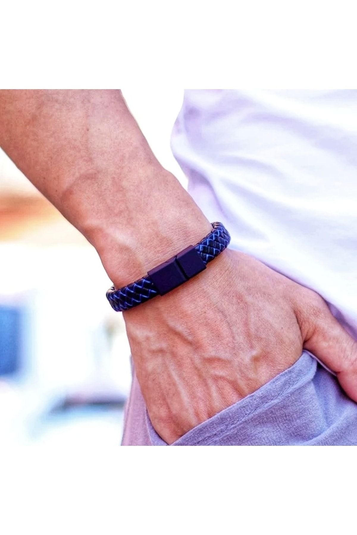 Black leather wristband discount