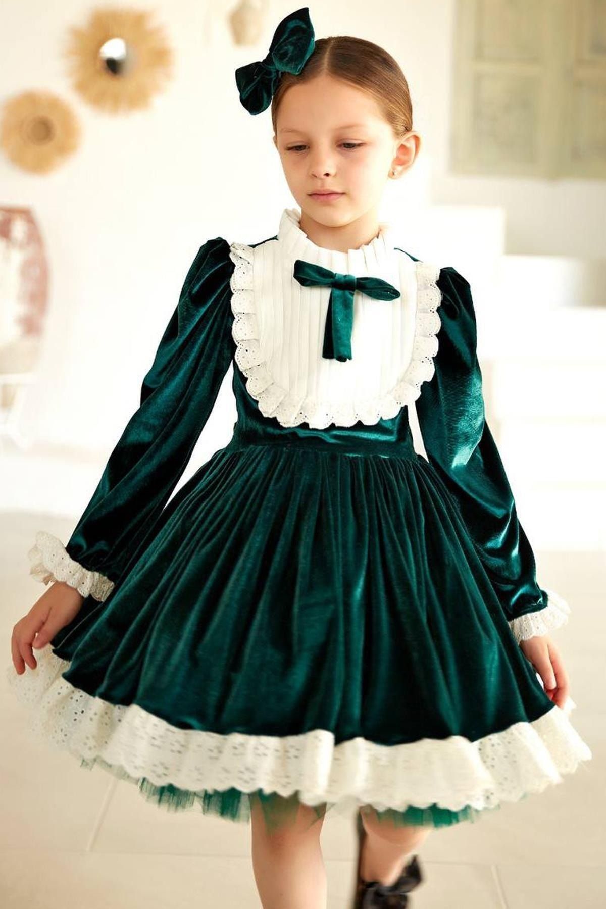 Baby Girl Bow Front Velvet Dress