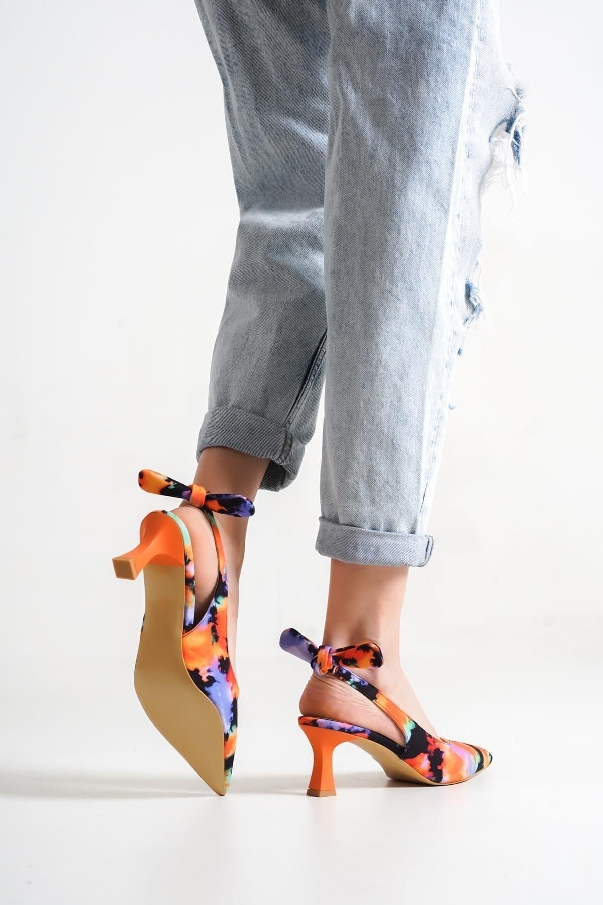 Modabuymus-Minipony Orange Tie-dye Stiletto Low Heel Shoes 3