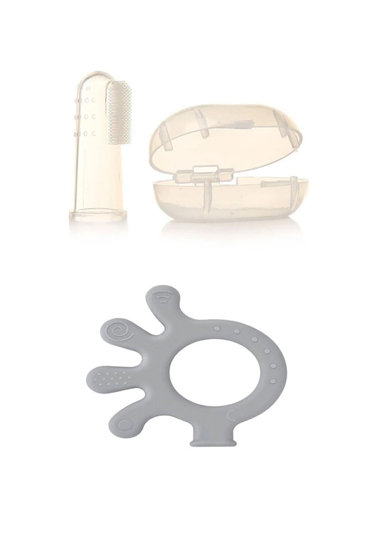 Babyjem Diş Kaşıyıcı Ahtapot Gri + Bebek Parmak Diş Fırçası - Saklama Kutulu