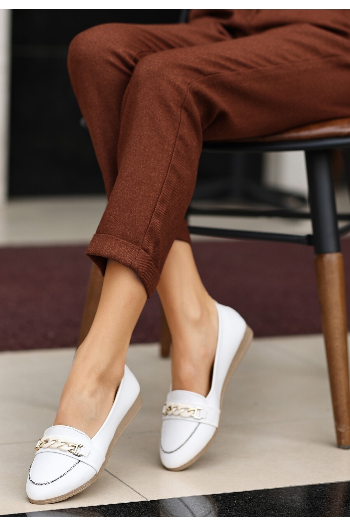 EFN.GİYİM Join Beyaz Cilt Babet Ayakkabı