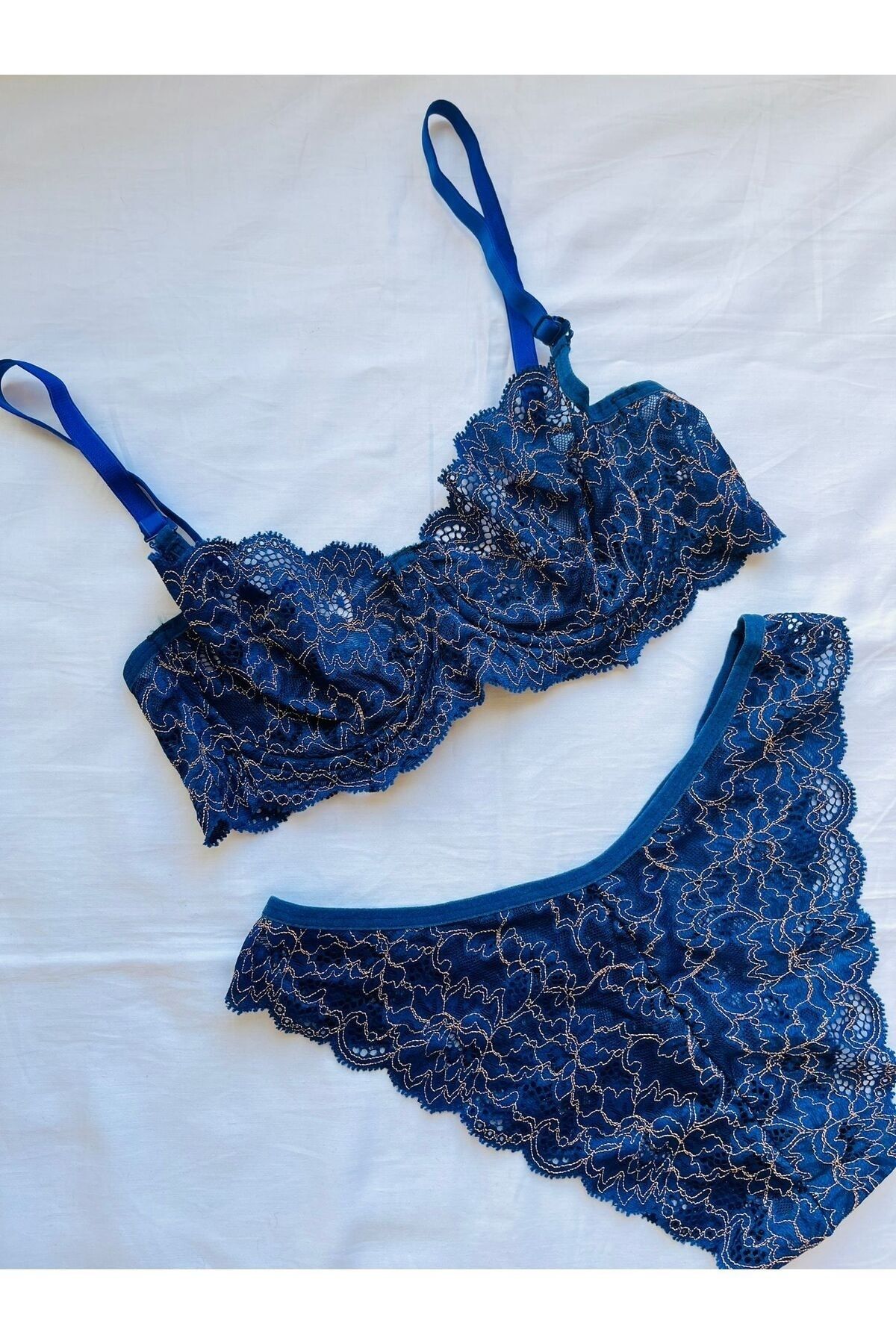 Blue and yellow lingerie set