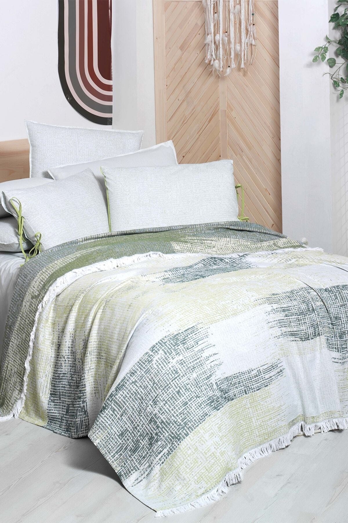 Sarev Purple and Green Double 100% Cotton Yarn Dyed Pique Set