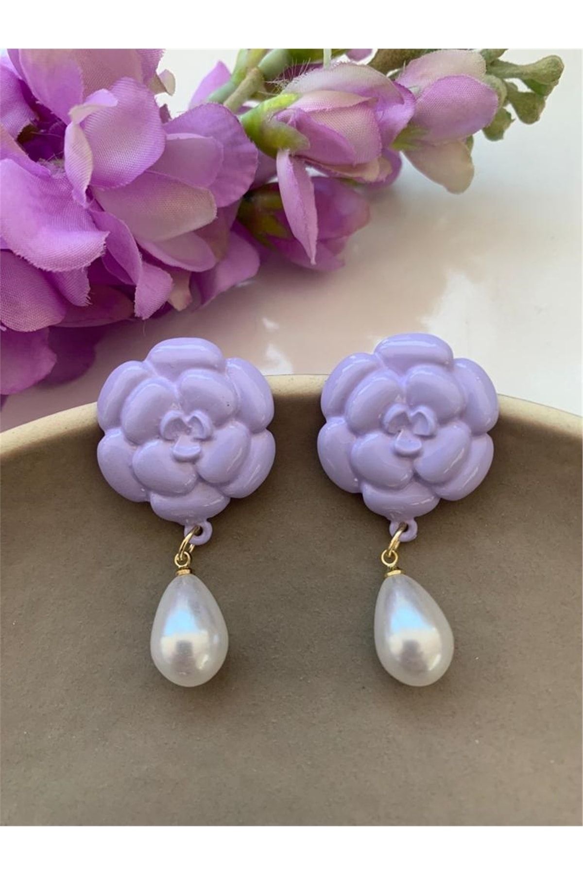 Lavender pearl store earrings