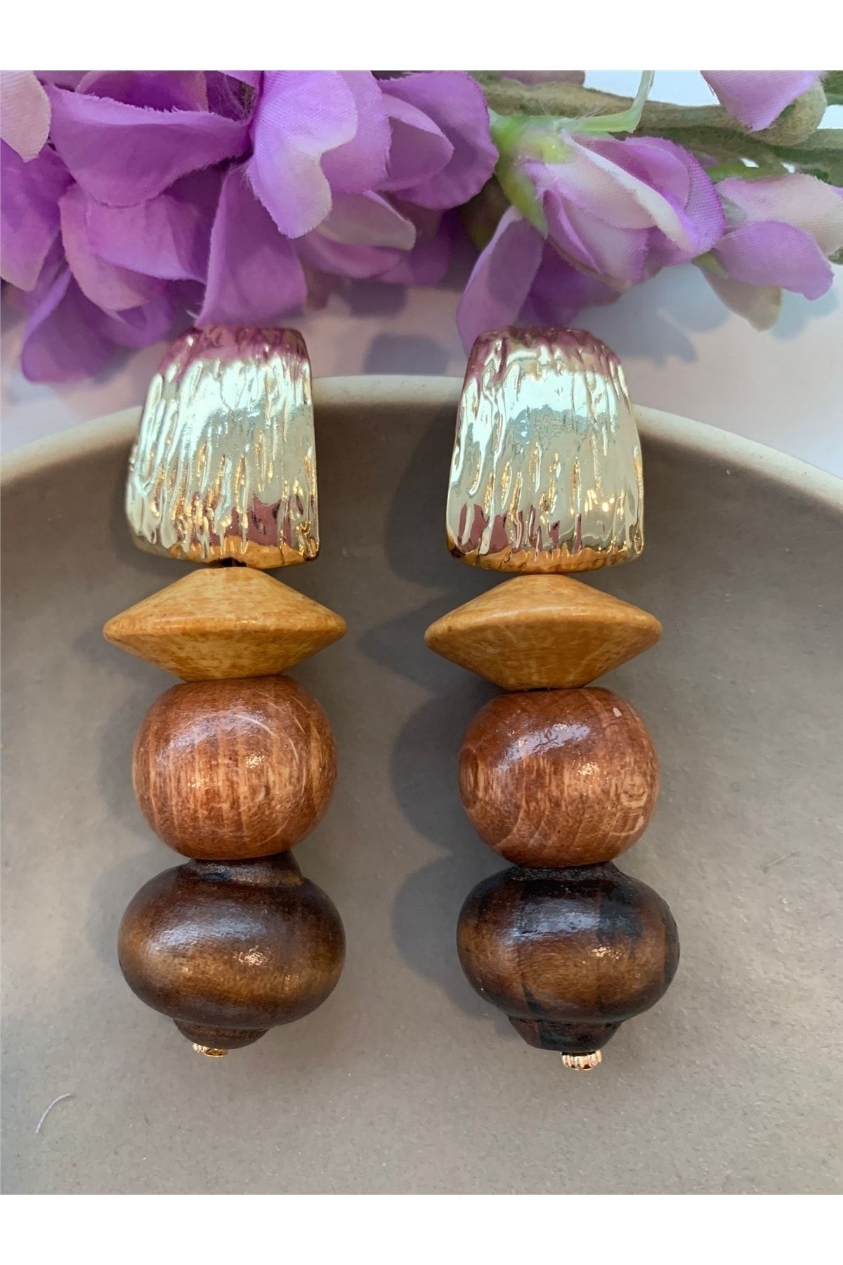 Wooden beaded earrings sale