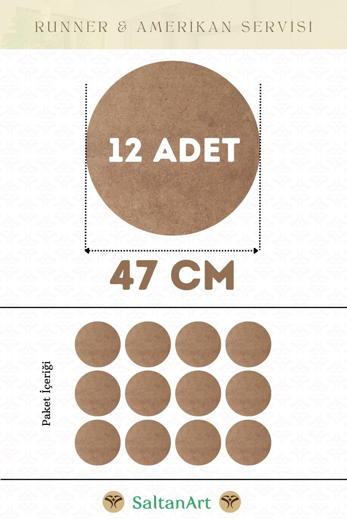 SaltanArt 47 Cm Diametru 12 Bucăți Plăci De Încărcare American Service Runner Mdf Drolit Magnet Lemn 3 Mm (2,7 Mm) Grosime - Mărime unică