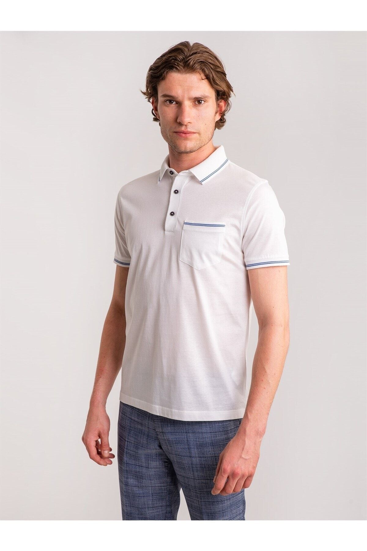 تی شرت مردانه یقه پولو تناسب معمولی سفید دوفی Dufy (برند ترکیه)
