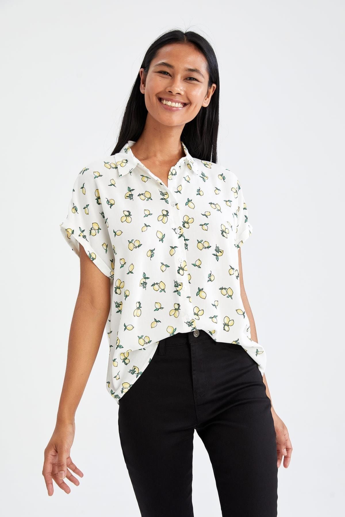 DeFacto-Regular Fit Polka Dot Patterned Viscose Shirt 4