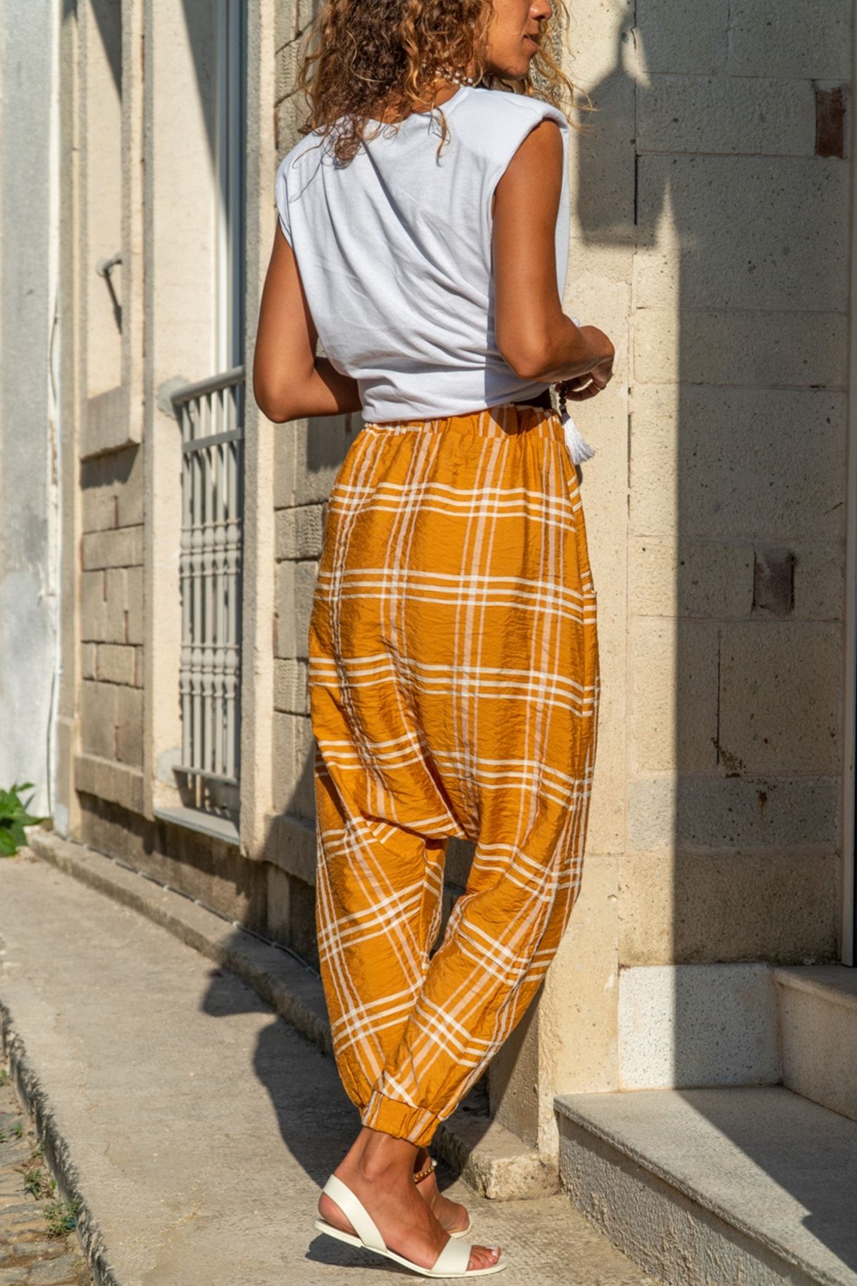 Yellow discount plaid jeans