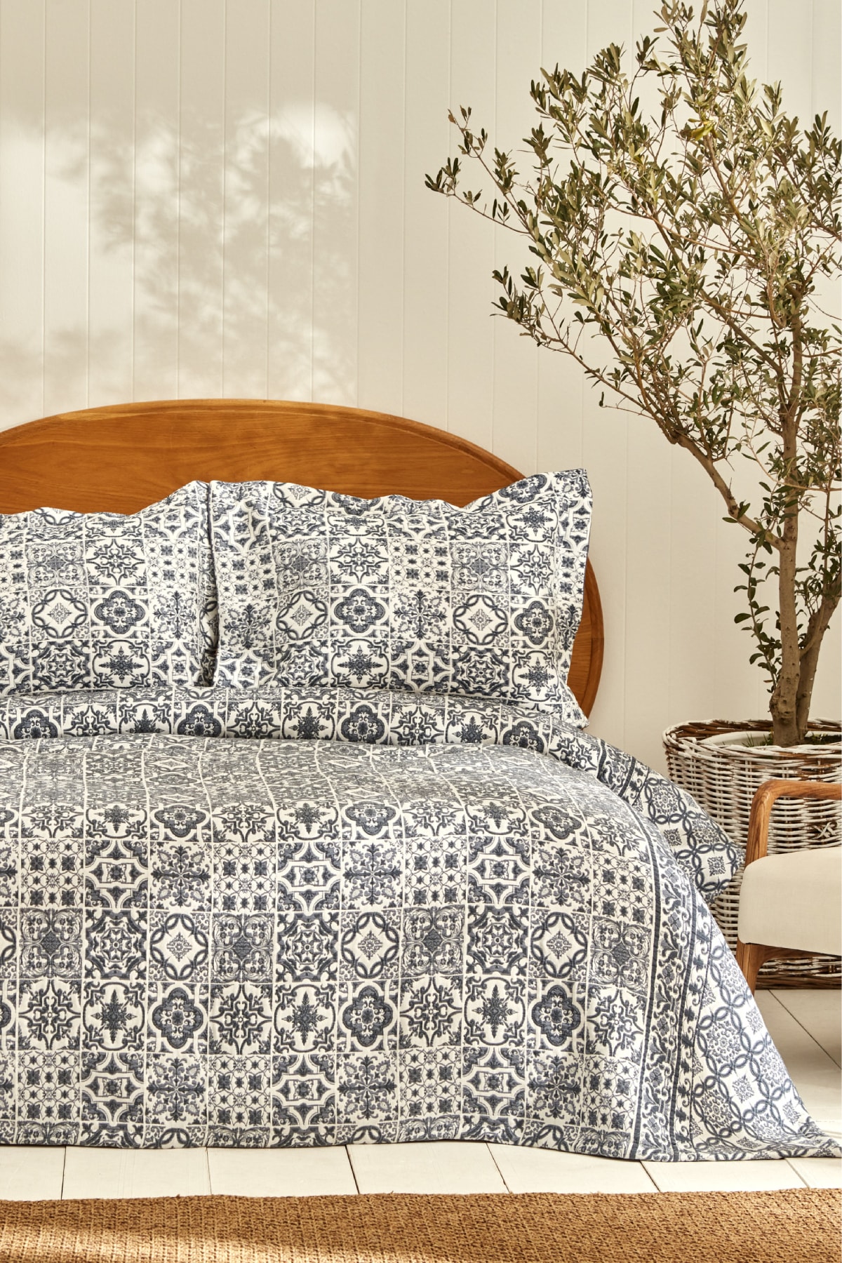 Karaca Home Tiles Çift Kişilik Yatak Örtüsü Mavi