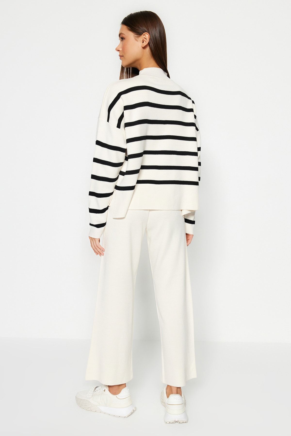 Trendyol Collection-Ecru Striped Knitwear Pants Bottom-Top Set Twoaw24Au00045 7